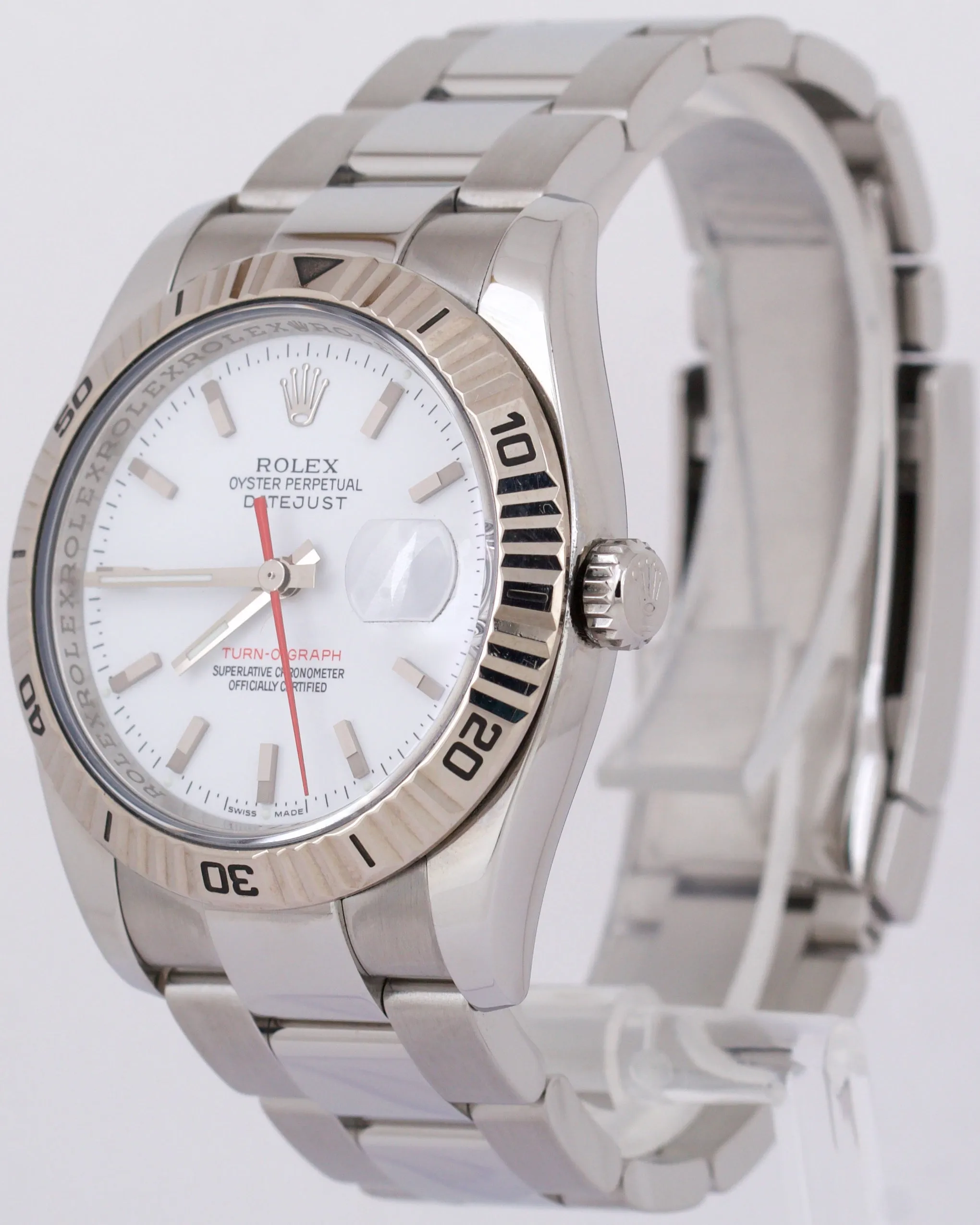 Rolex DateJust Turn-O-Graph Thunderbird White Red Stainless Steel Watch 116264