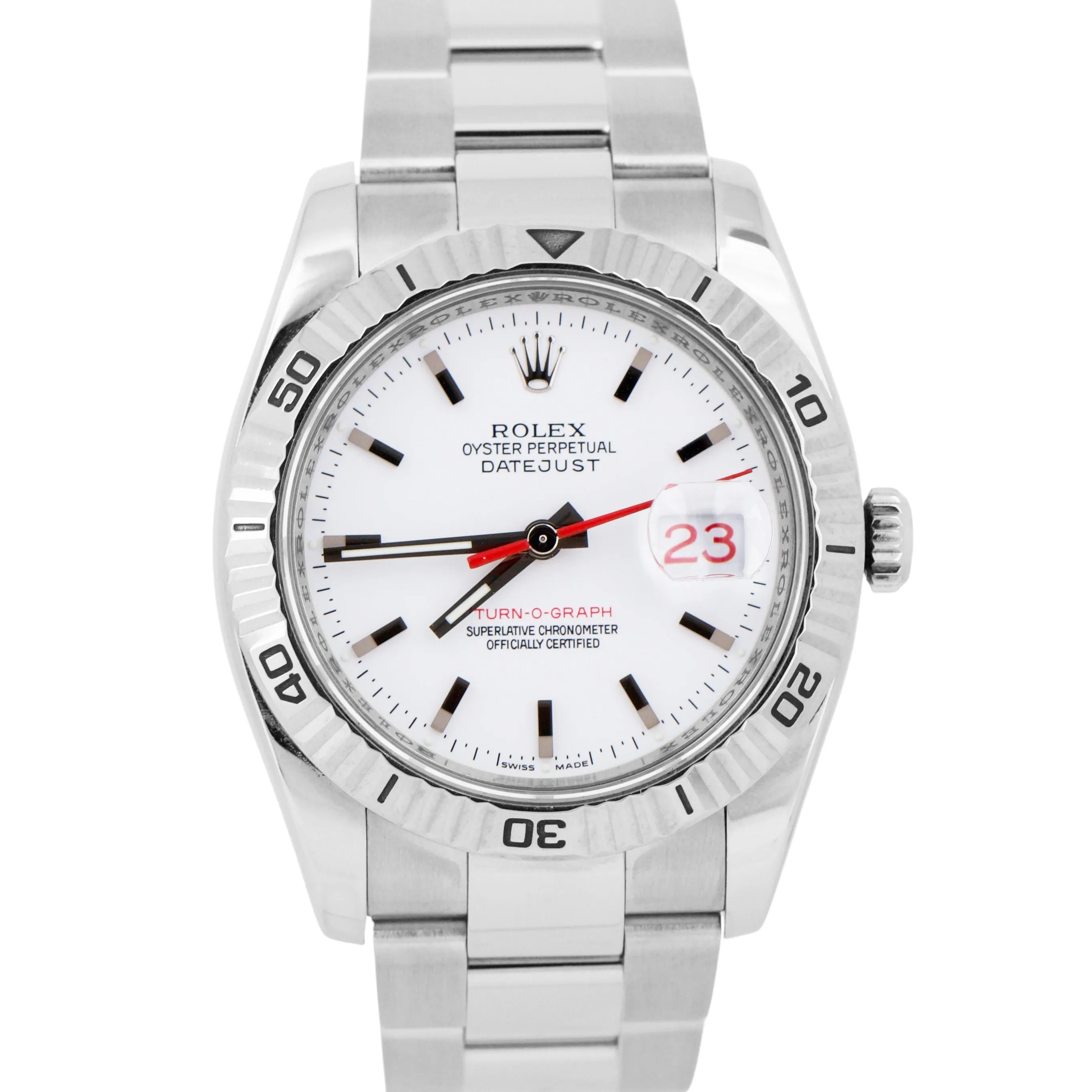 Rolex DateJust Turn-O-Graph Thunderbird White Red Stainless Steel Watch 116264