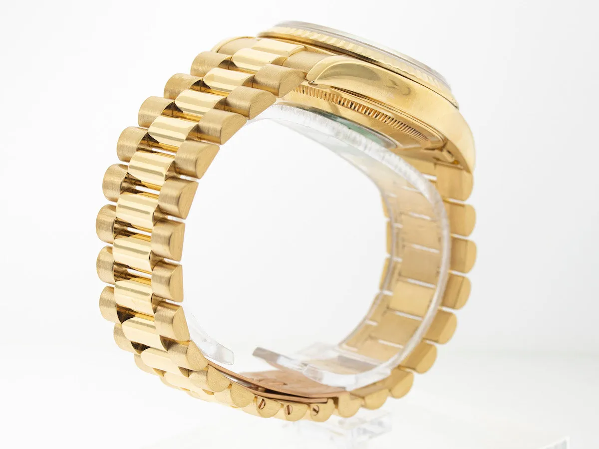 Rolex Day-Date 36mm Yellow Gold Silver Stick Dial & Fluted Bezel 18238