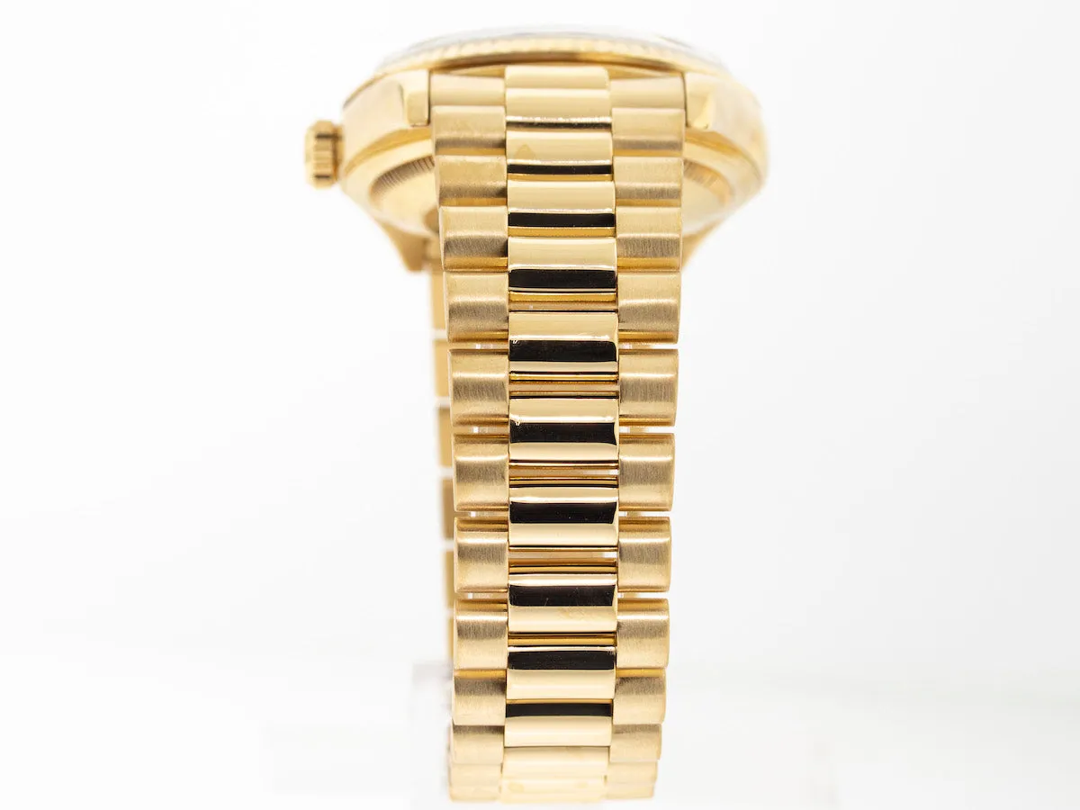 Rolex Day-Date 36mm Yellow Gold Silver Stick Dial & Fluted Bezel 18238