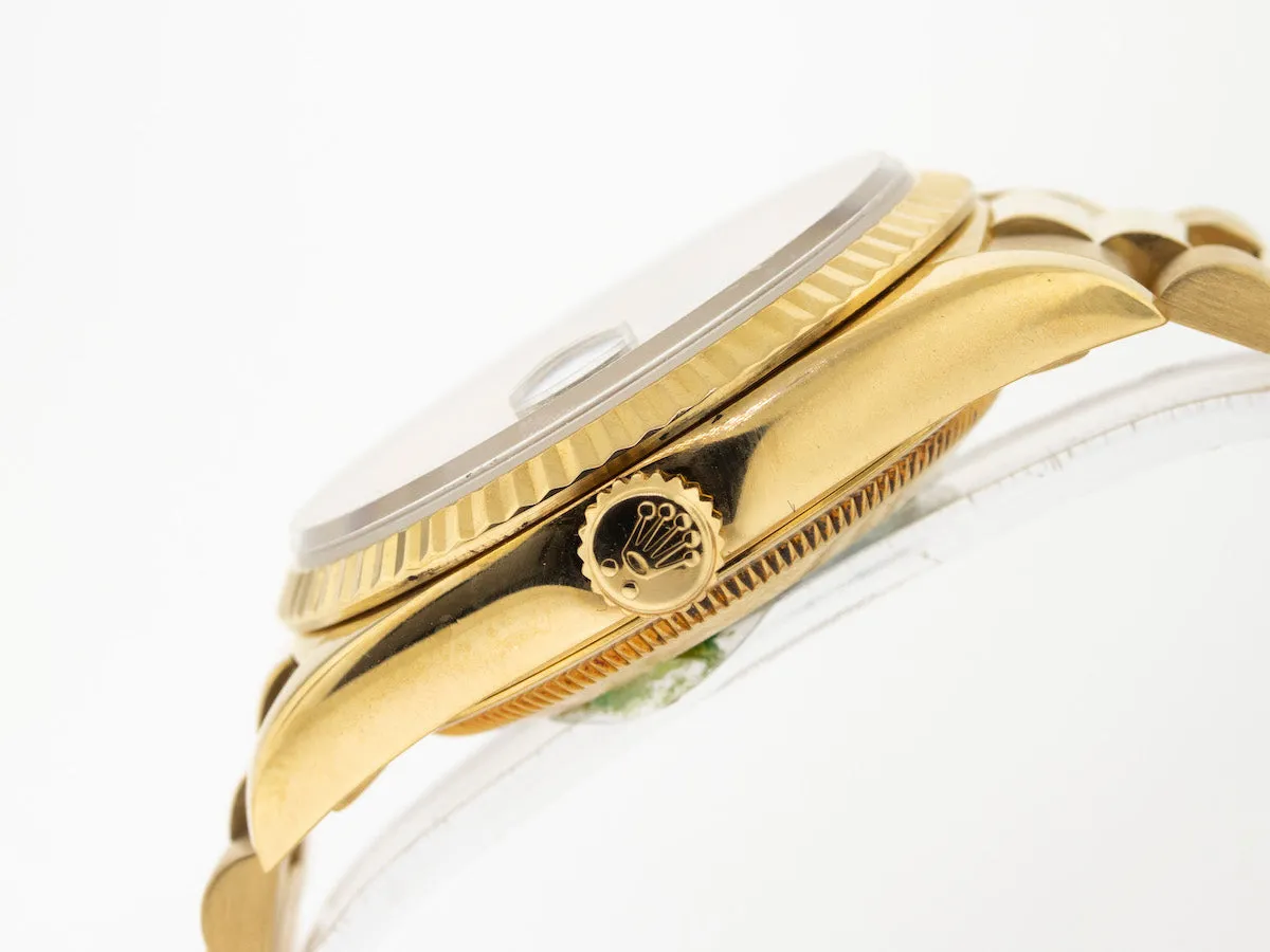 Rolex Day-Date 36mm Yellow Gold Silver Stick Dial & Fluted Bezel 18238