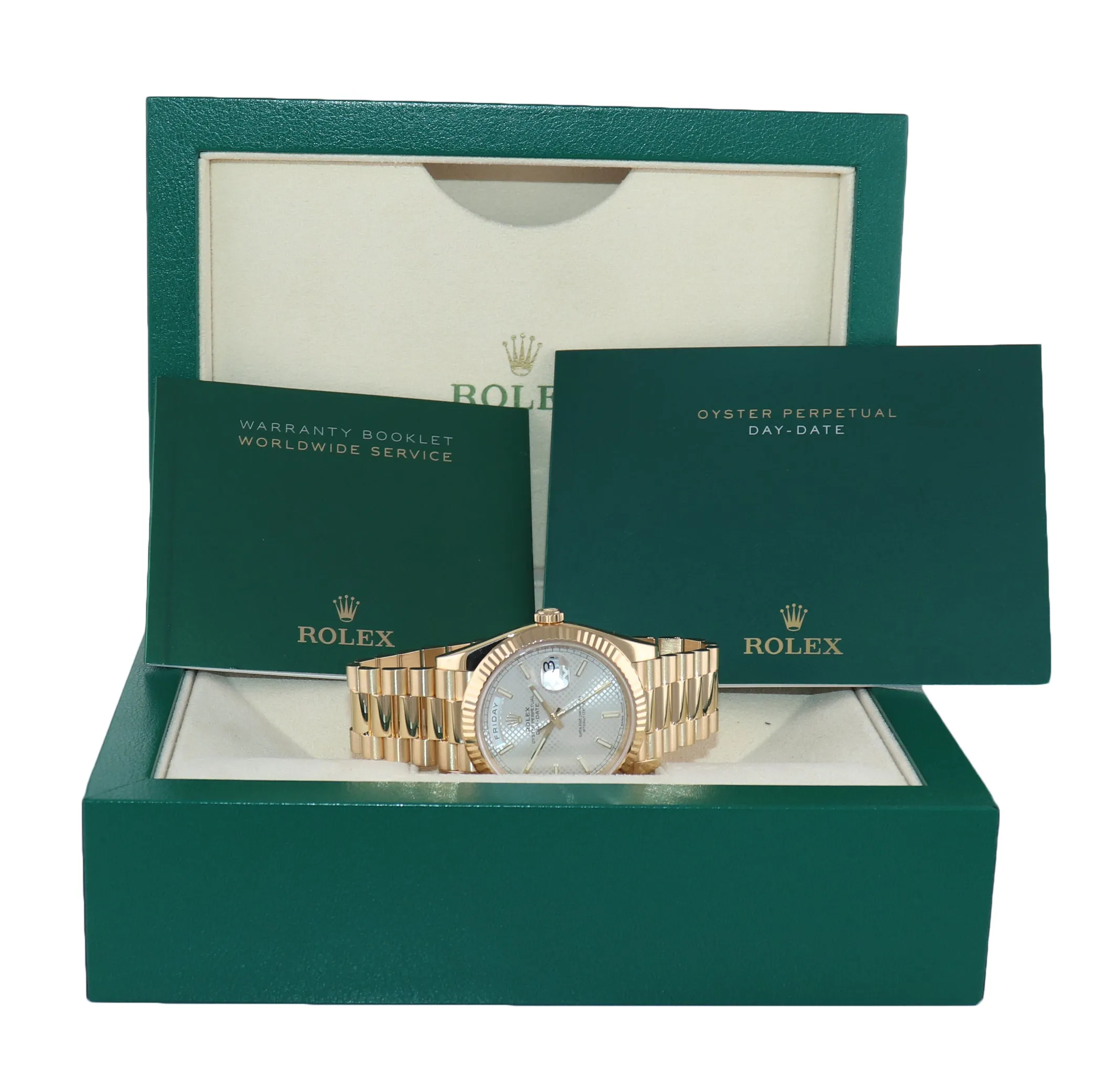 Rolex Day-Date 40 President 228238 Silver Stick Motif Gold Watch Box