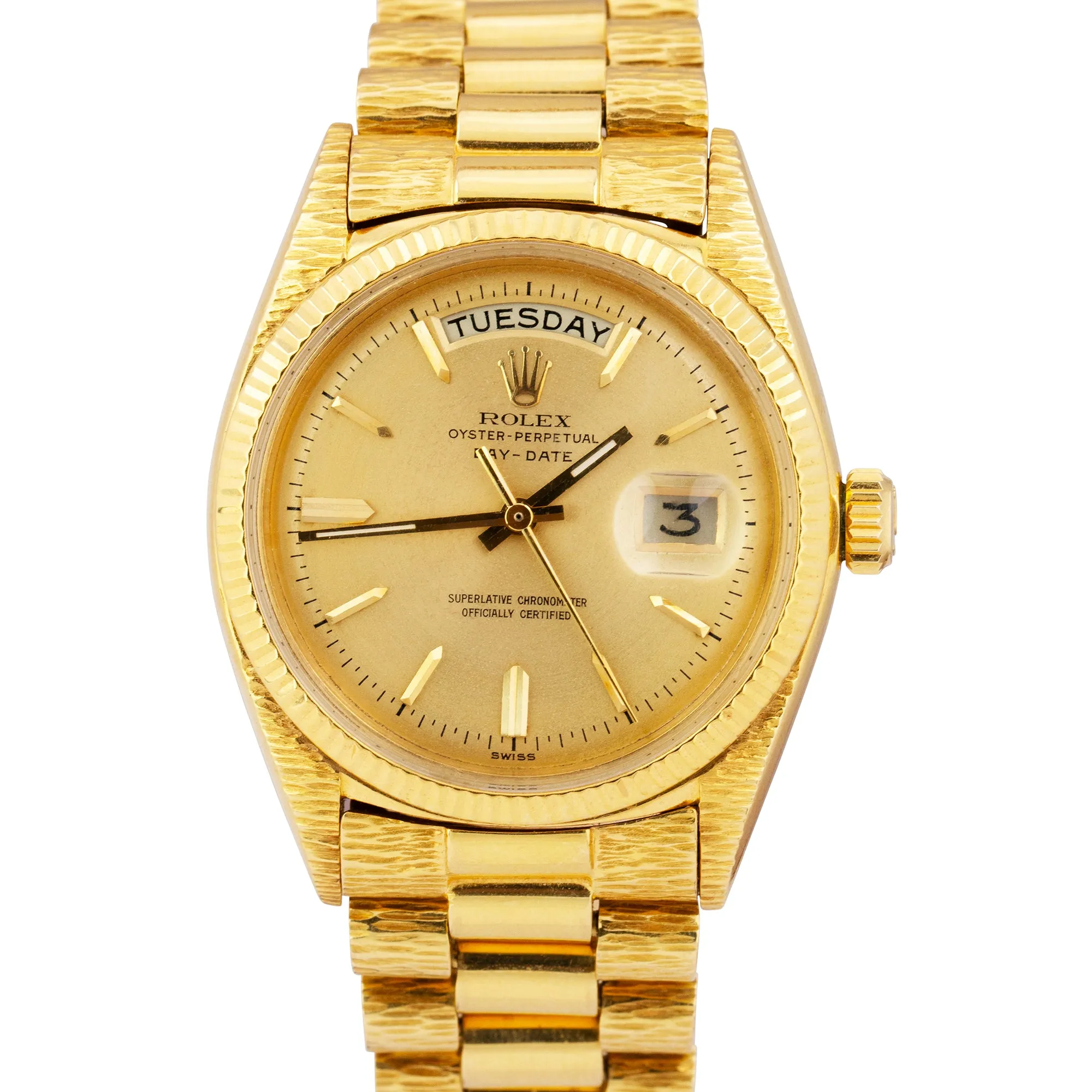 Rolex Day-Date President Champagne 36mm Bark Finish 18K Yellow Gold Watch 1803
