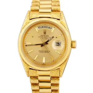 Rolex Day-Date President Champagne 36mm Bark Finish 18K Yellow Gold Watch 1803