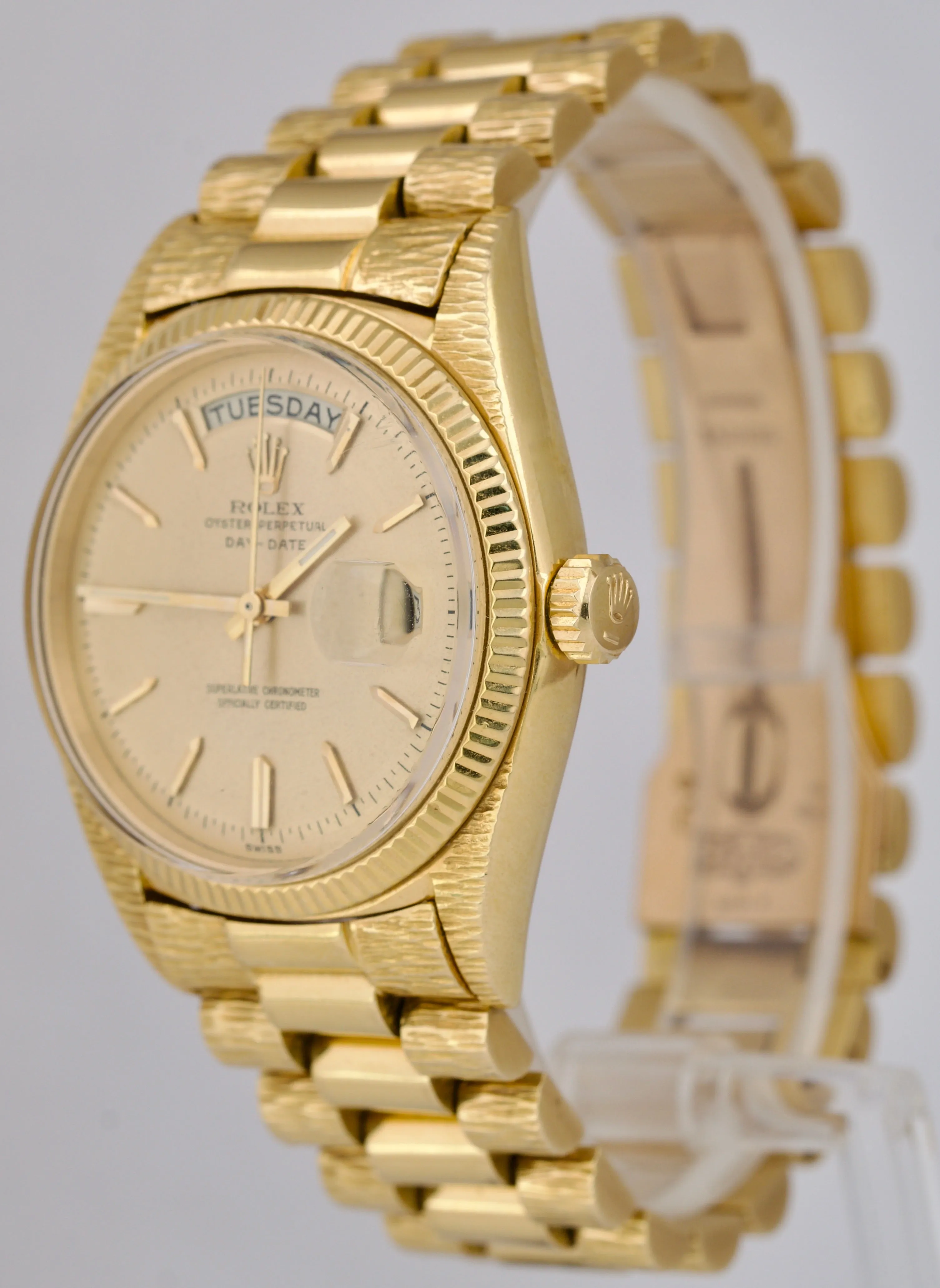 Rolex Day-Date President Champagne 36mm Bark Finish 18K Yellow Gold Watch 1803