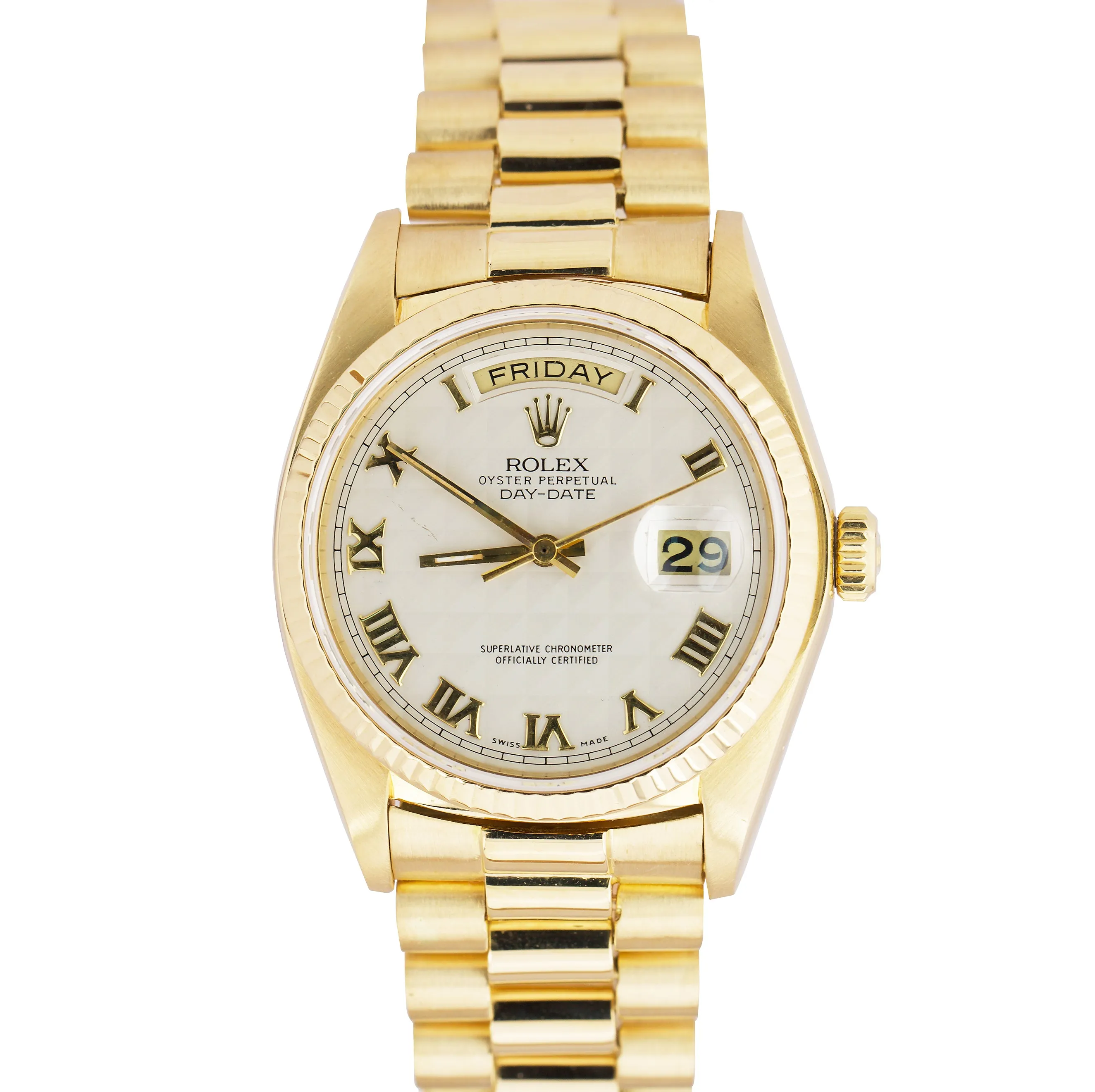 Rolex Day-Date President Ivory Roman Pyramid 36mm 18K Yellow Gold Watch 18038