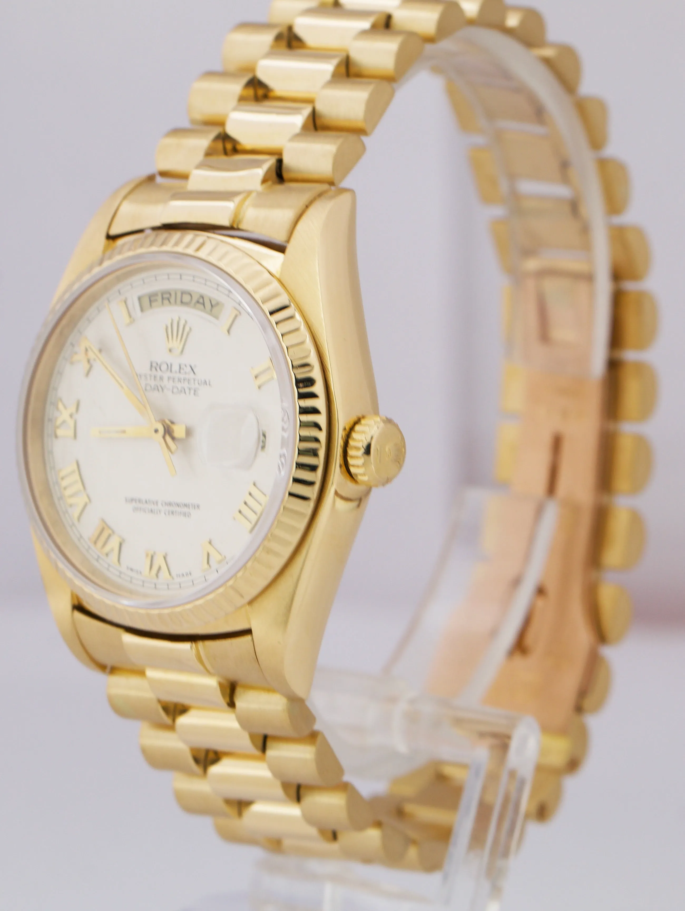 Rolex Day-Date President Ivory Roman Pyramid 36mm 18K Yellow Gold Watch 18038