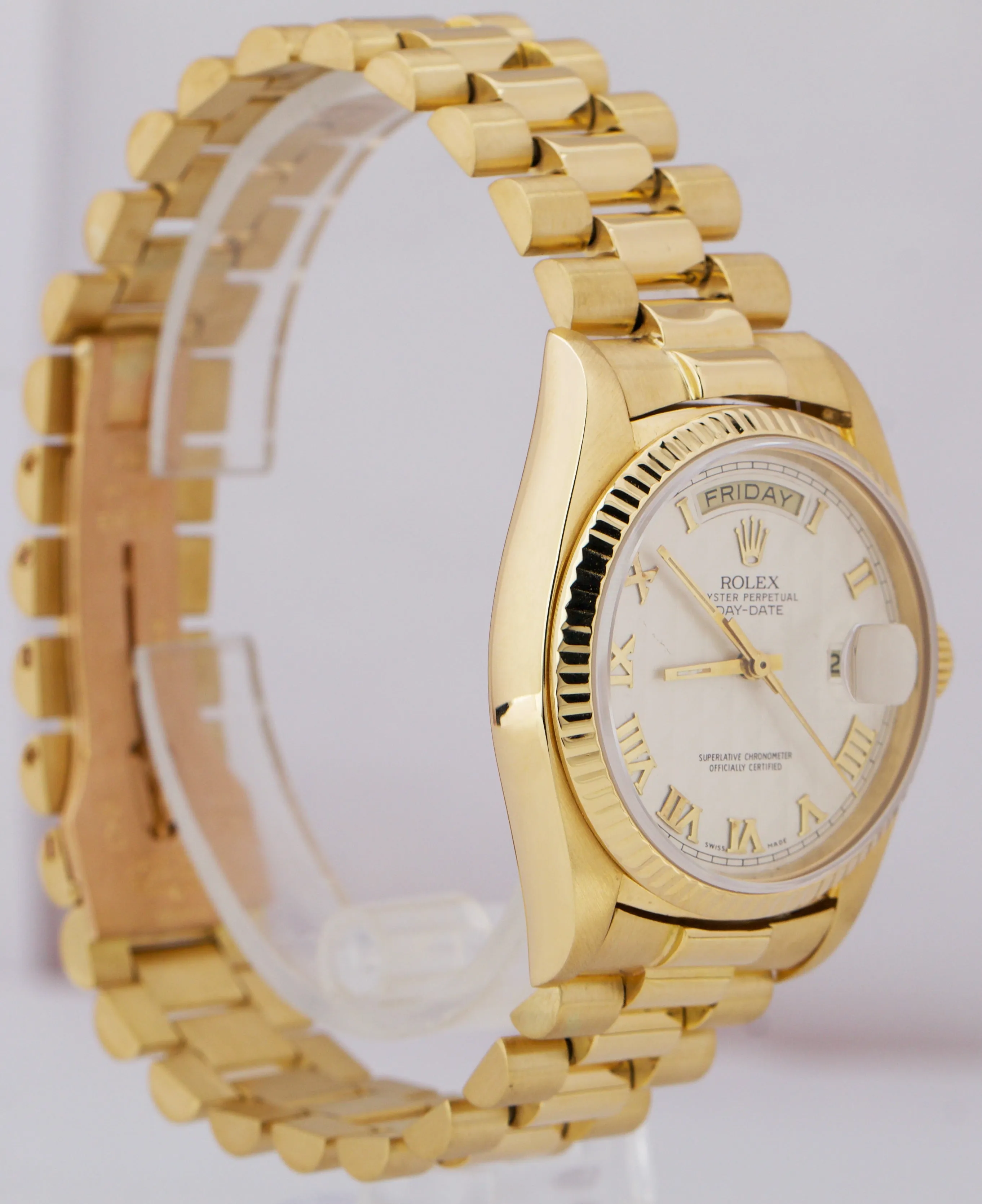 Rolex Day-Date President Ivory Roman Pyramid 36mm 18K Yellow Gold Watch 18038