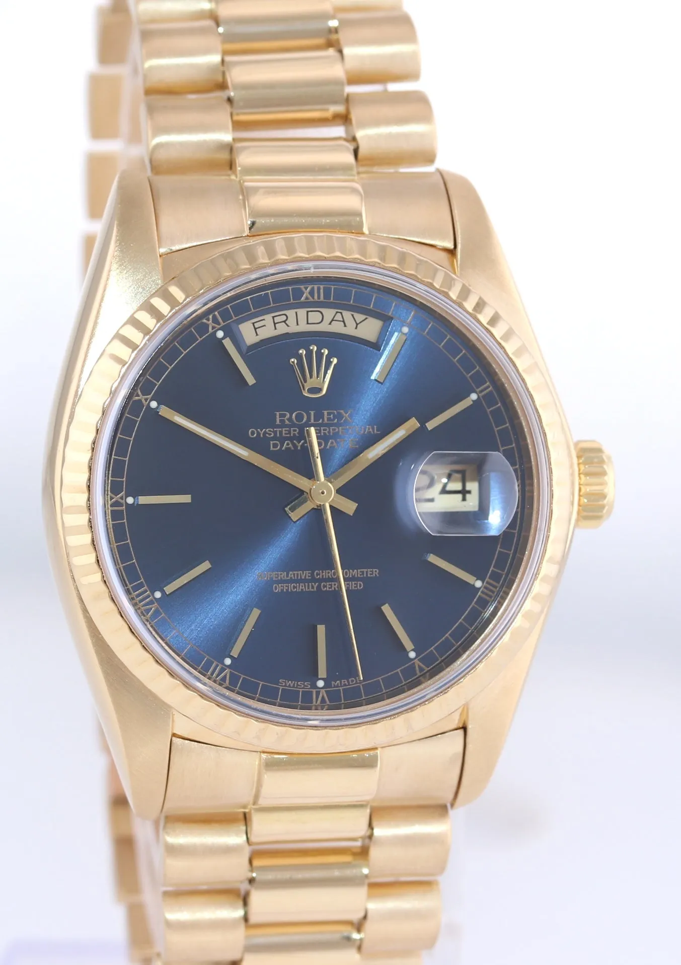 Rolex Day-Date President Yellow Gold Quick Set 18038 Blue Dial Watch