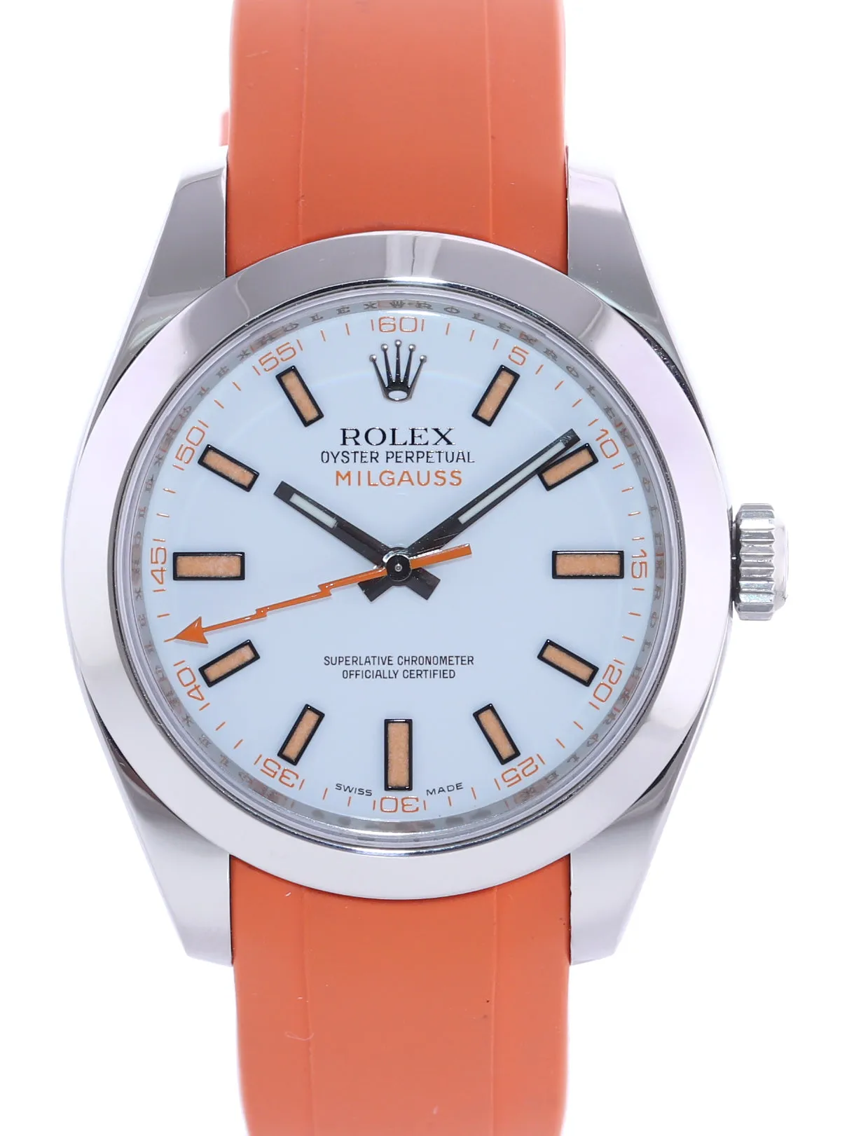 Rolex Milgauss 116400 White Orange 40mm Steel Anti-Magnetic Watch Box