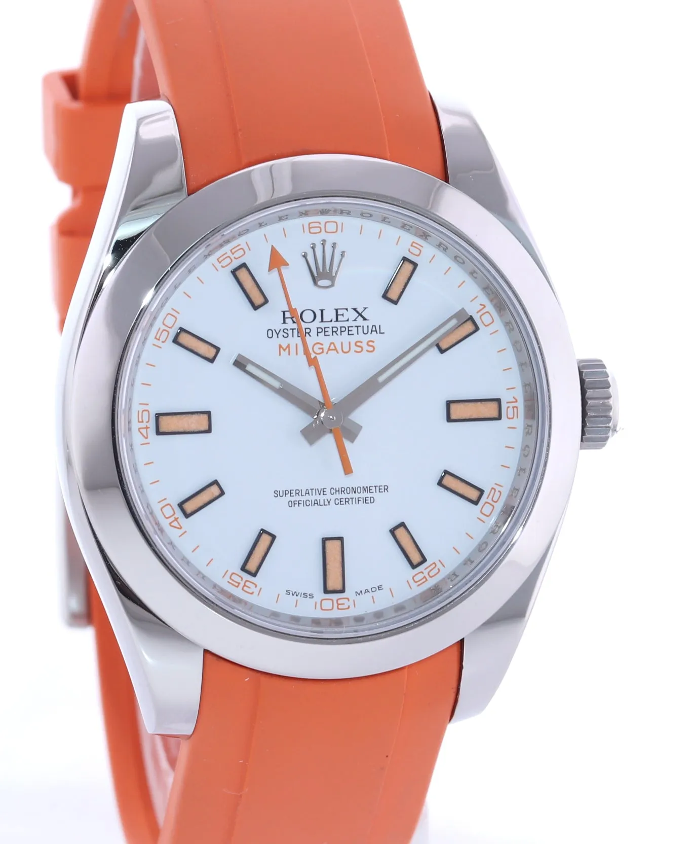 Rolex Milgauss 116400 White Orange 40mm Steel Anti-Magnetic Watch Box
