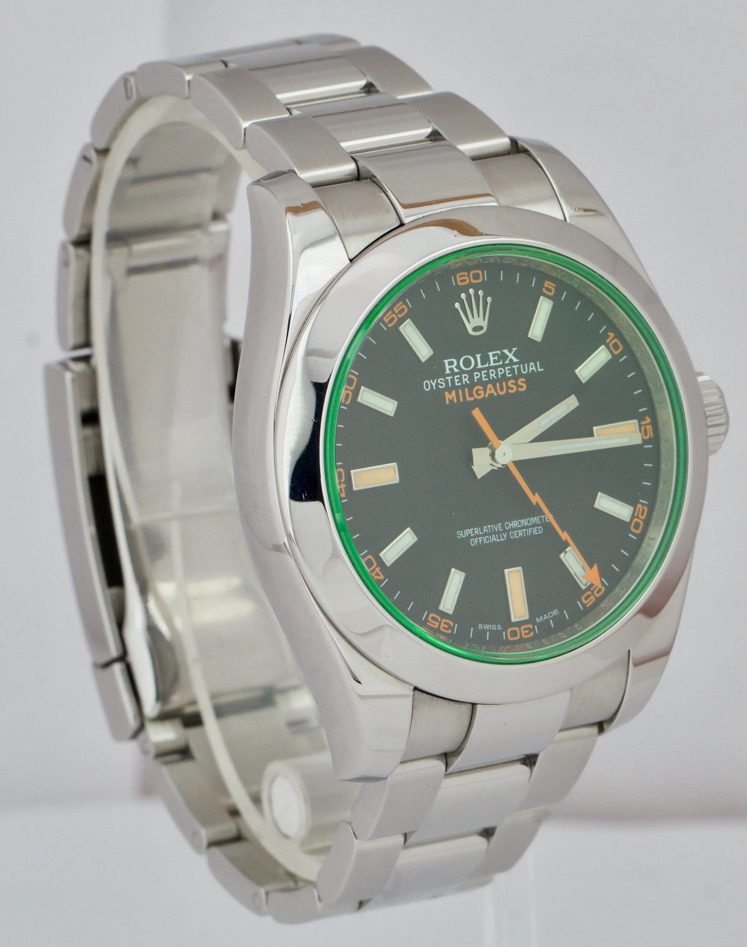 Rolex Milgauss Stainless Steel Black Anti-Magnetic 40mm Green Watch 116400 GV