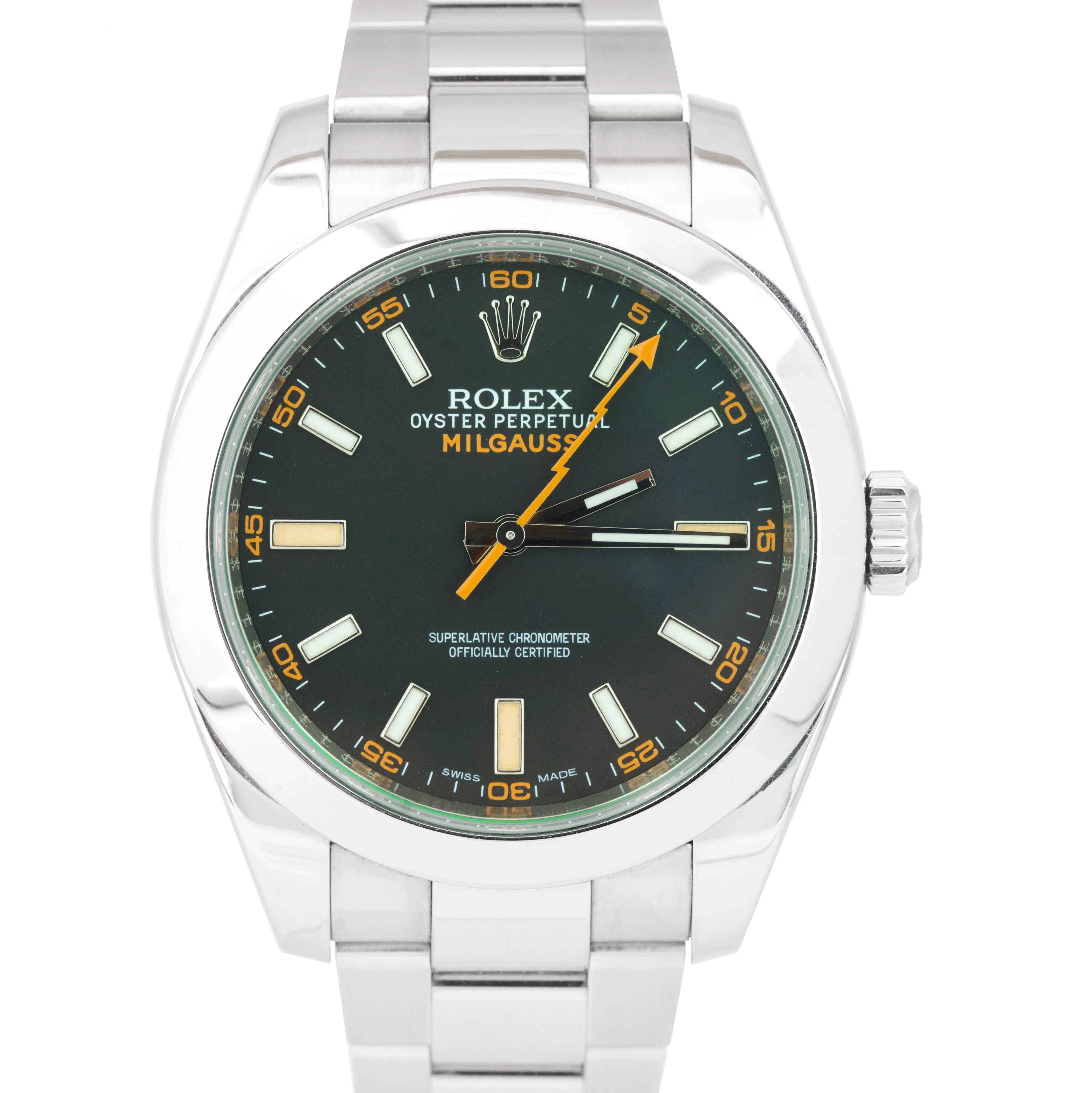 Rolex Milgauss Stainless Steel Black Anti-Magnetic 40mm Green Watch 116400 GV