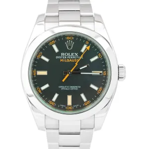 Rolex Milgauss Stainless Steel Black Anti-Magnetic 40mm Green Watch 116400 GV