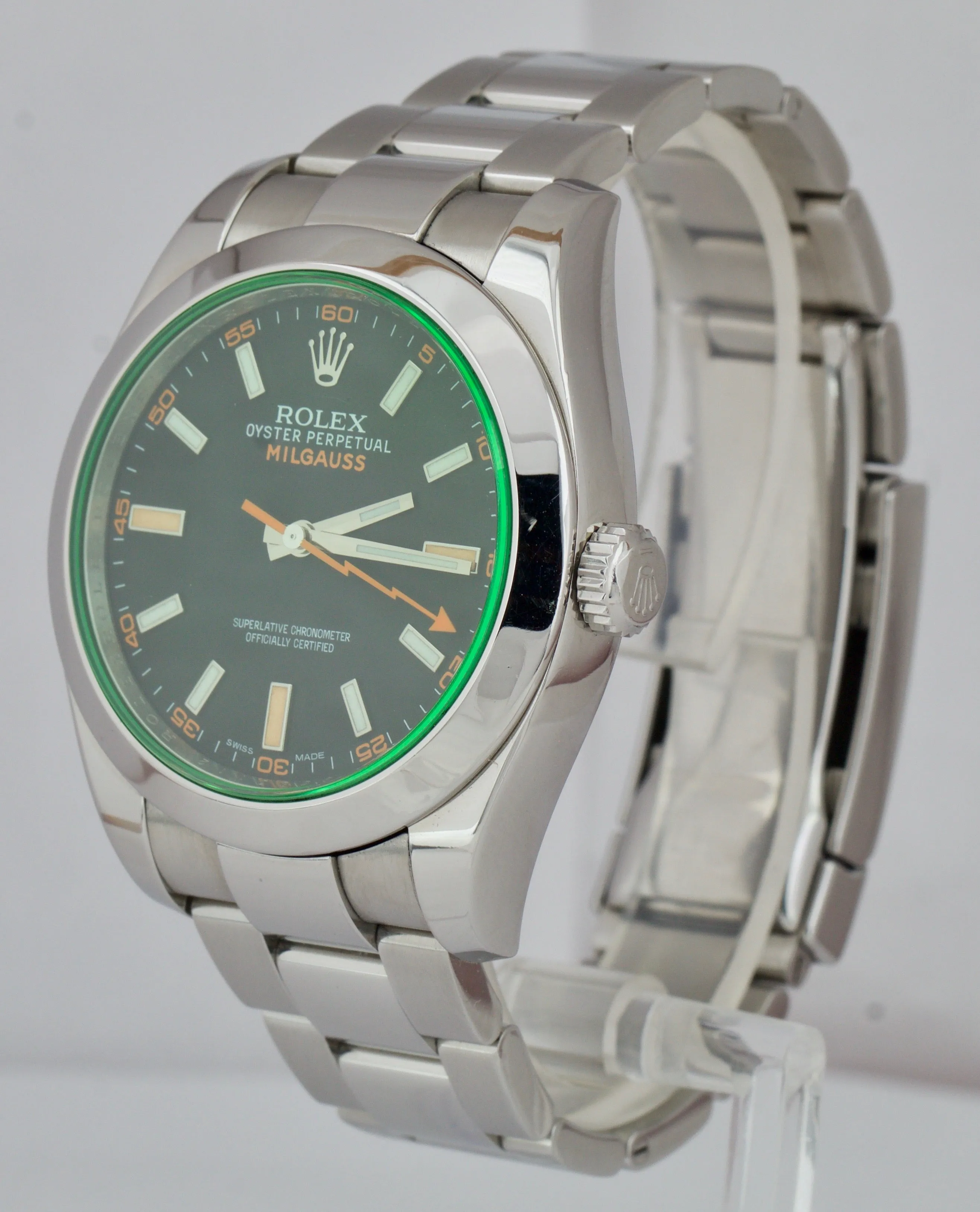 Rolex Milgauss Stainless Steel Black Anti-Magnetic 40mm Green Watch 116400 GV