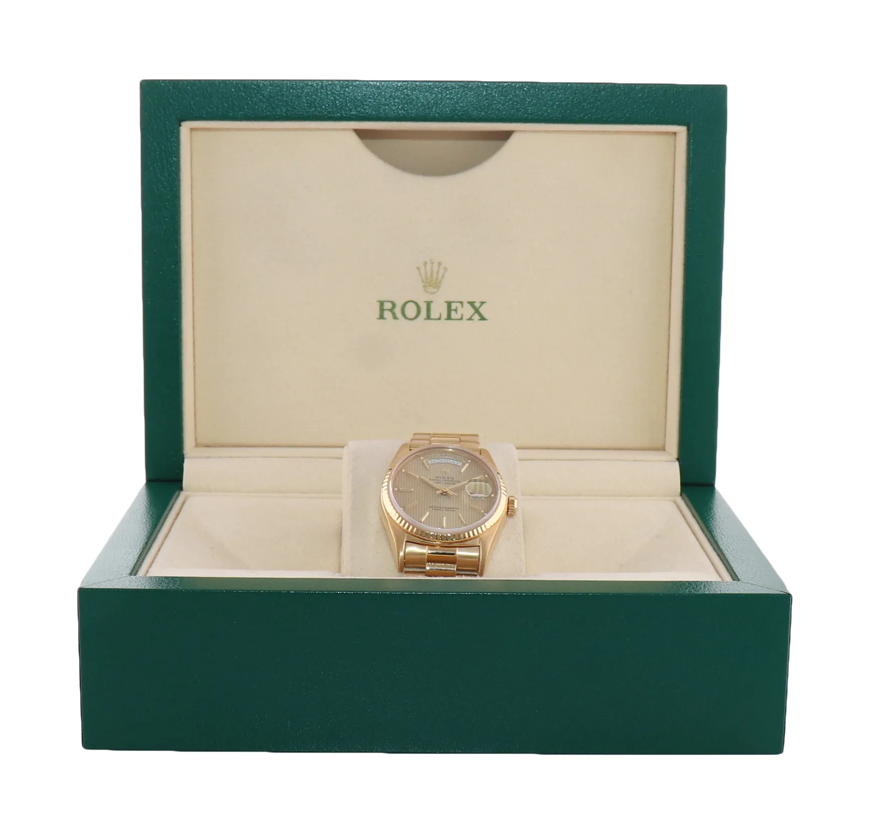 Rolex President Day Date Champagne Tapestry 18038 Quick Yellow Gold Watch Box