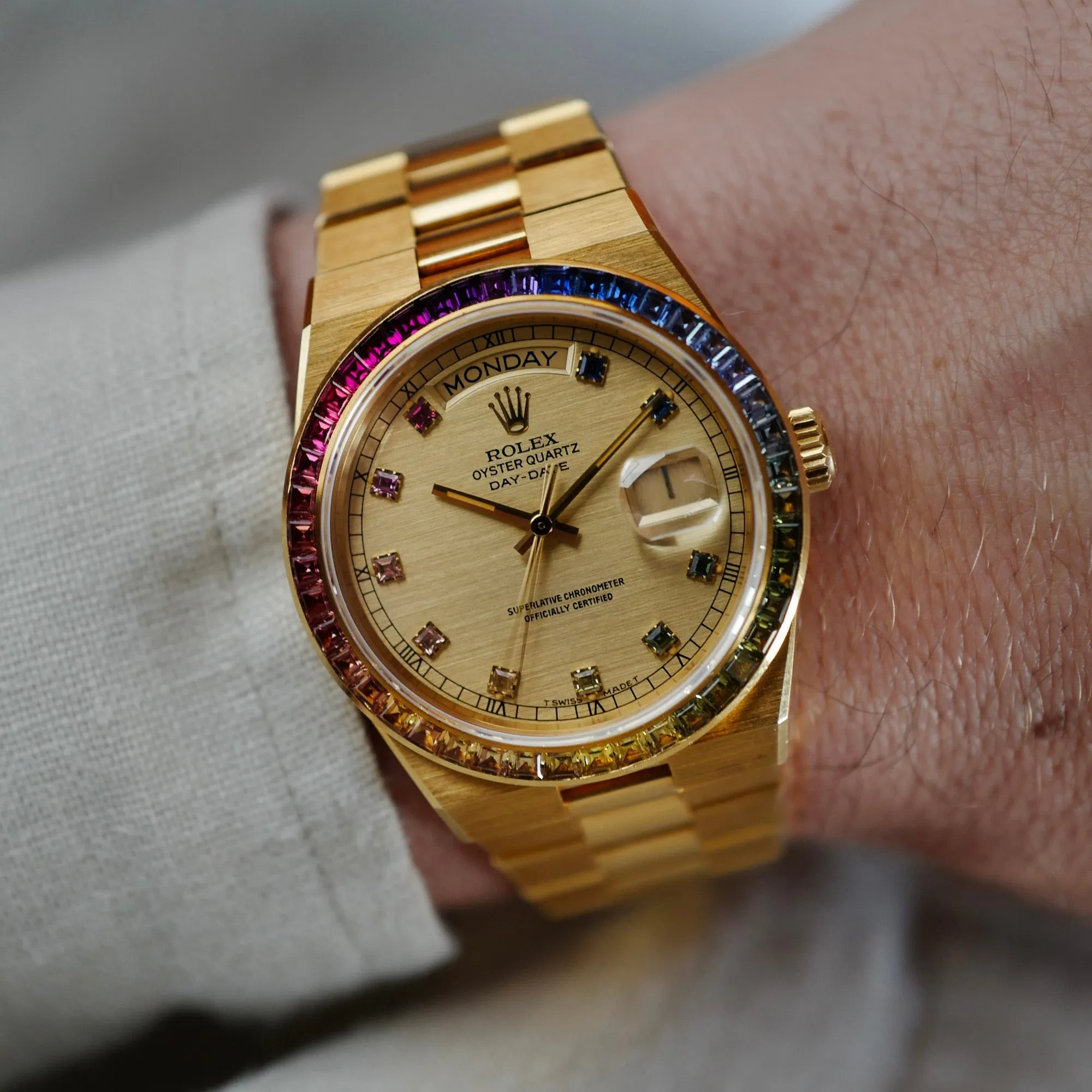 Rolex Yellow Gold Day-Date Rainbow Oysterquartz Ref. 19158 (Private Sale)