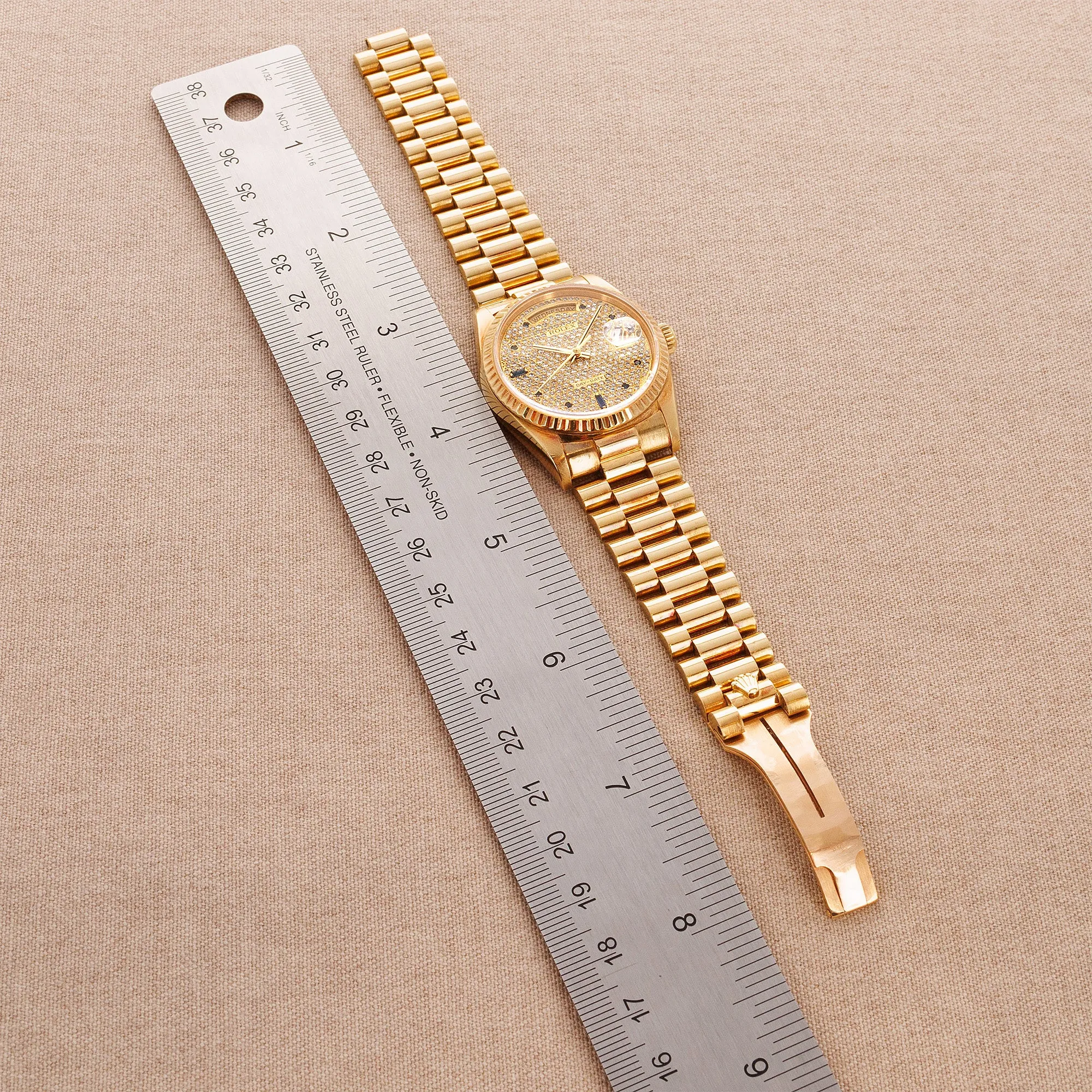 Rolex Yellow Gold Day-Date Ref. 18238 with Pave Diamonds and Sapphire Markers