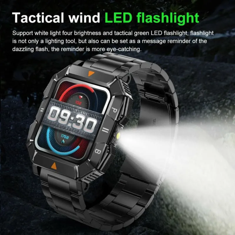 Rugged Waterproof Smartwatch with Heart Rate and Bluetooth Connectivity