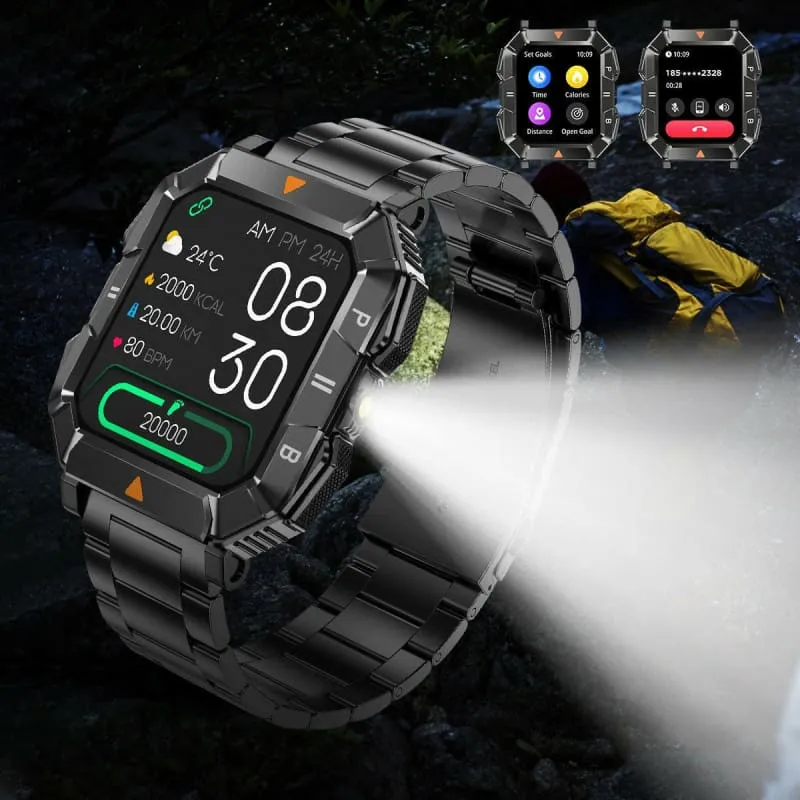 Rugged Waterproof Smartwatch with Heart Rate and Bluetooth Connectivity