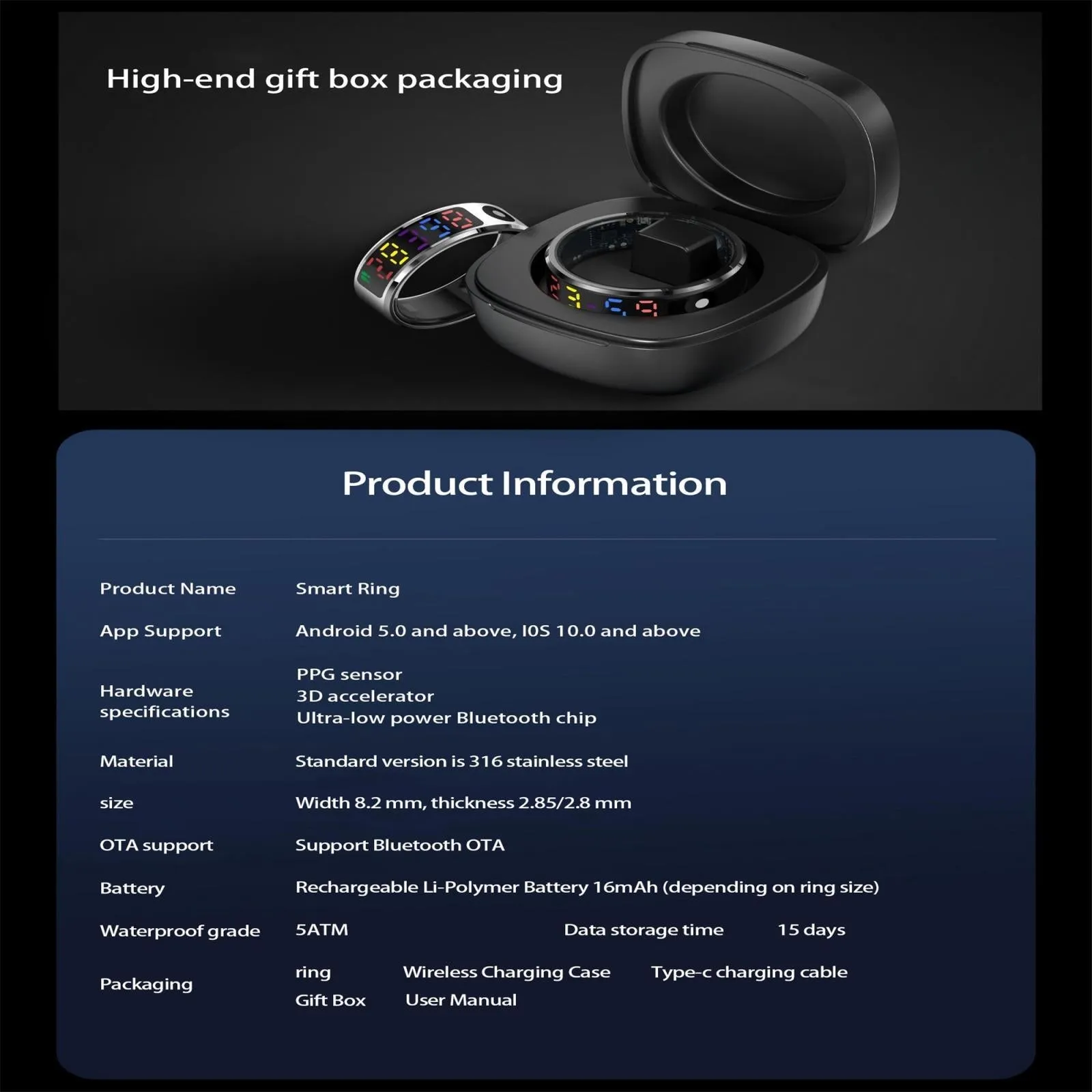Smart Ring Heart Rate Blood Oxygen Sleep Sports Size 11