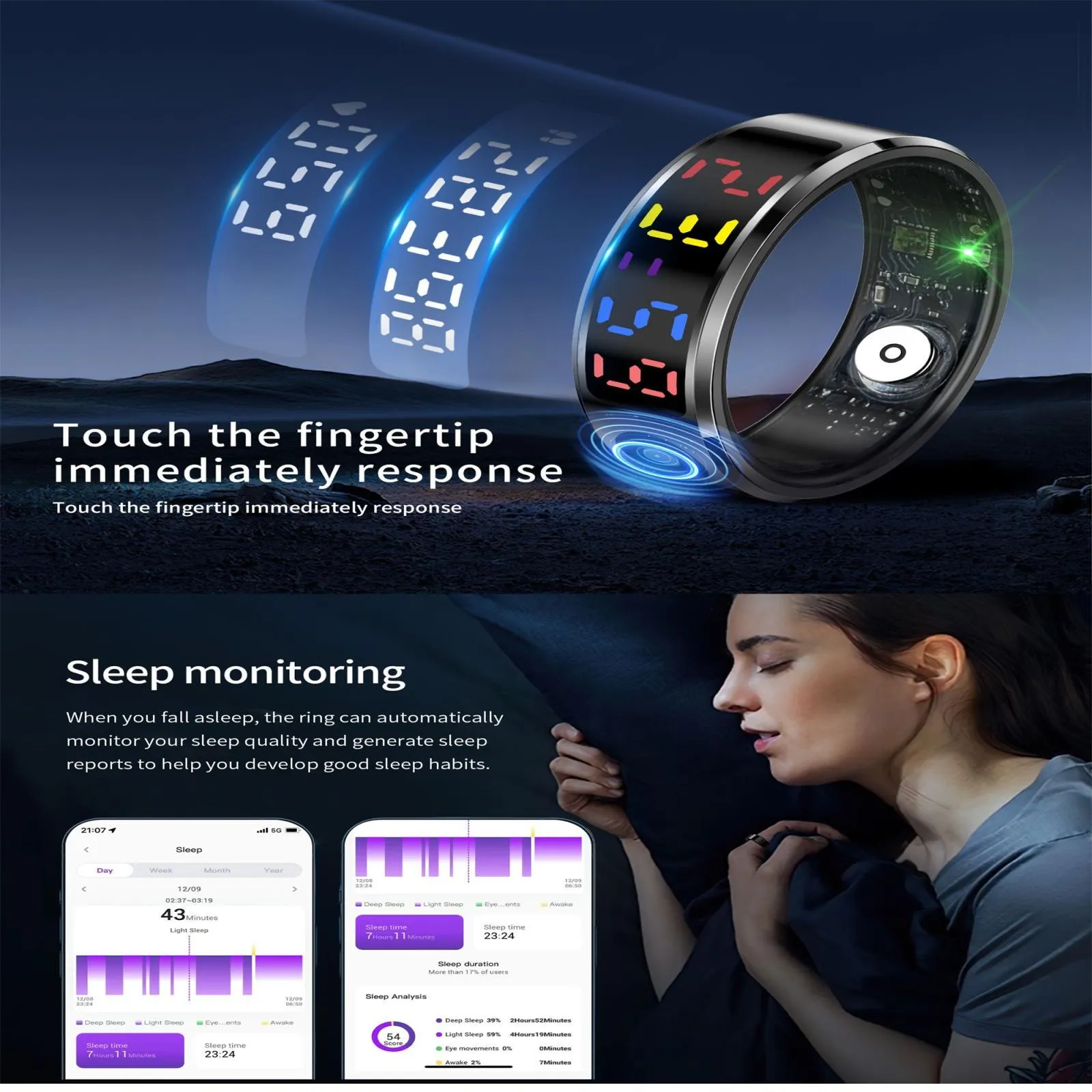 Smart Ring Heart Rate Blood Oxygen Sleep Sports Size 12