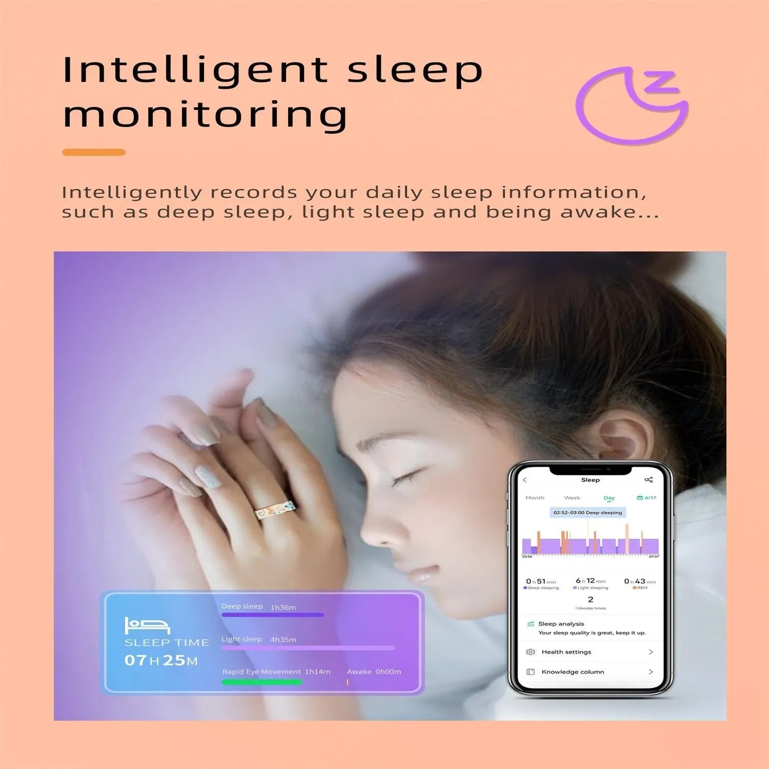 Smart Ring Size 6 Heart Rate Blood Oxygen Sleep Family Care Rose Gold