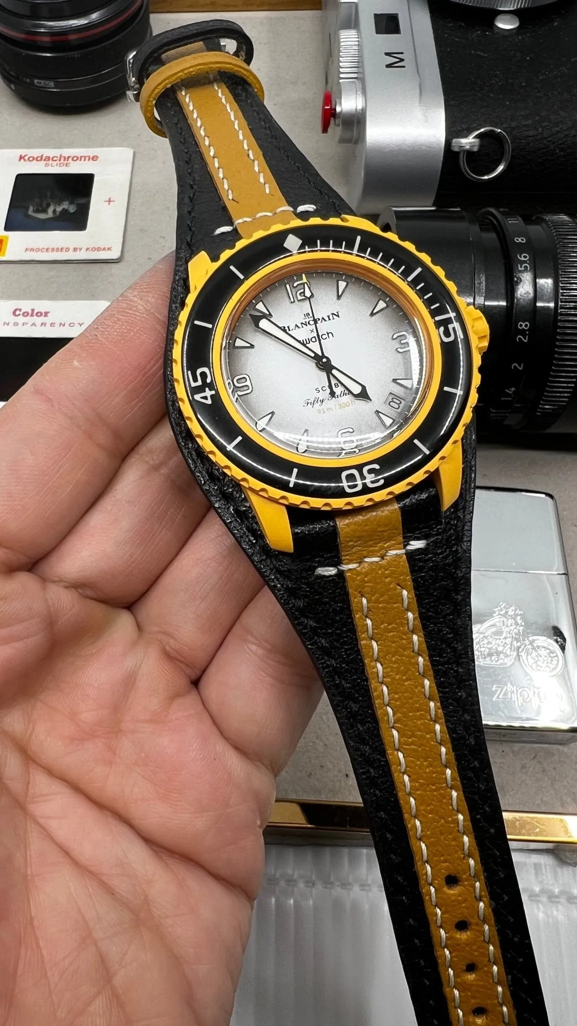 SwatchxBlancpain, Swatch x Blancpain Scuba Fifty Fathoms Leather Bund Watch Straps, Pacific Ocean, Wristwatch Band, Handmade Watch Strap Replacement