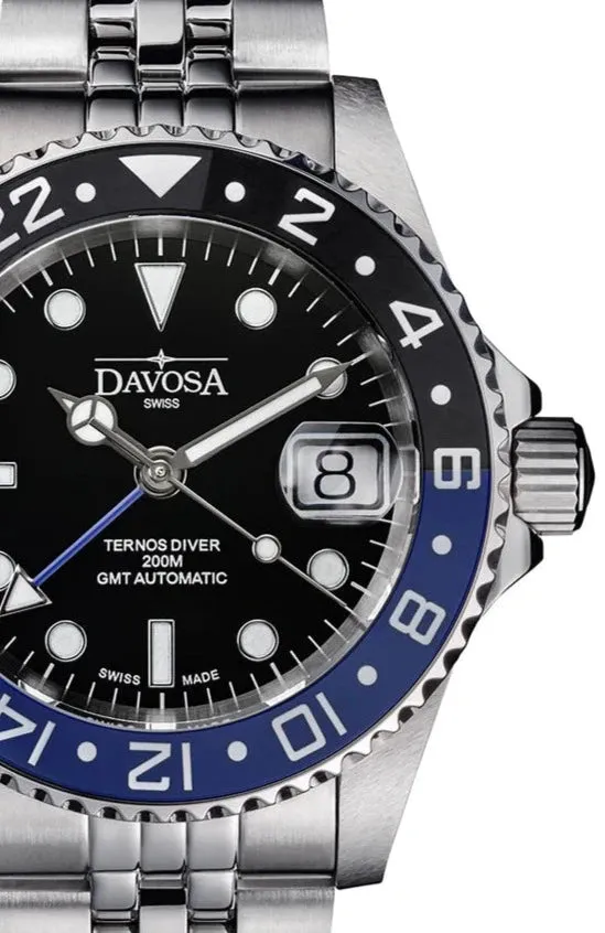 Ternos Ceramic Automatic GMT Swiss-Made Black Blue Diving Watch 16159004