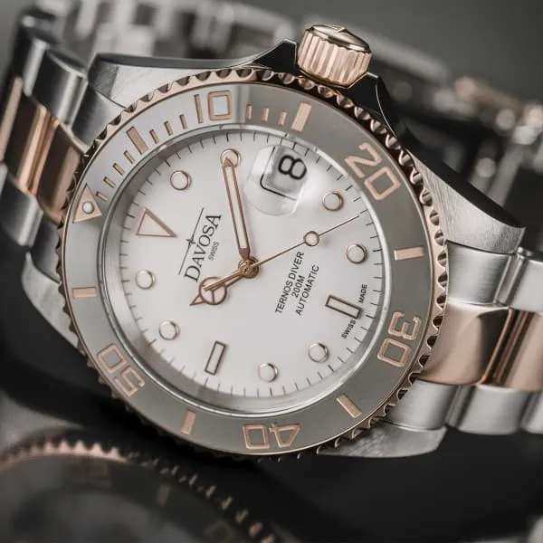 Ternos Ceramic Automatic Swiss-Made White Rose Gold Diving Watch 16155563