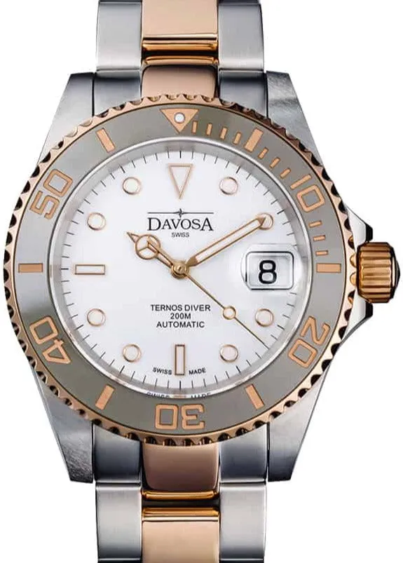 Ternos Ceramic Automatic Swiss-Made White Rose Gold Diving Watch 16155563