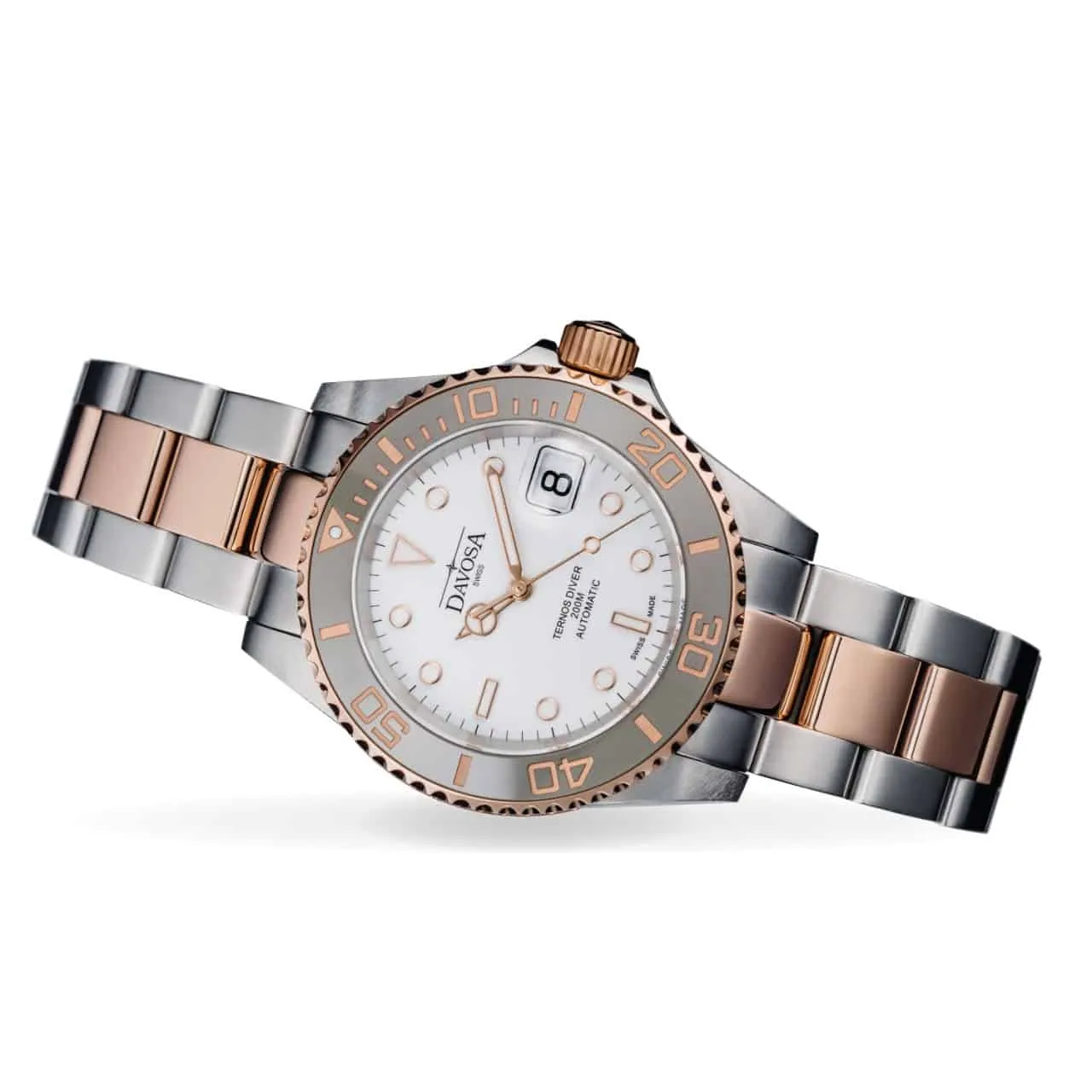 Ternos Ceramic Automatic Swiss-Made White Rose Gold Diving Watch 16155563