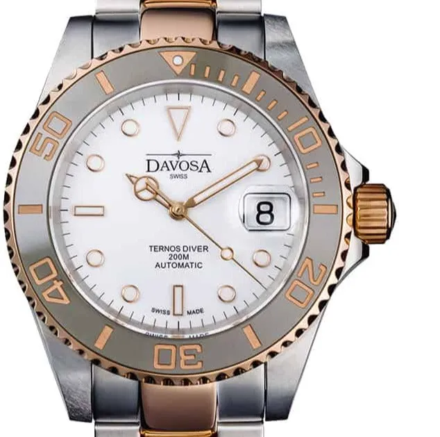 Ternos Ceramic Automatic Swiss-Made White Rose Gold Diving Watch 16155563