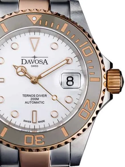 Ternos Ceramic Automatic Swiss-Made White Rose Gold Diving Watch 16155563