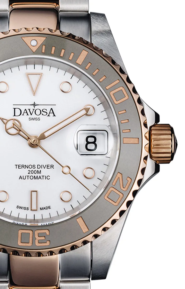 Ternos Ceramic Automatic Swiss-Made White Rose Gold Diving Watch 16155563