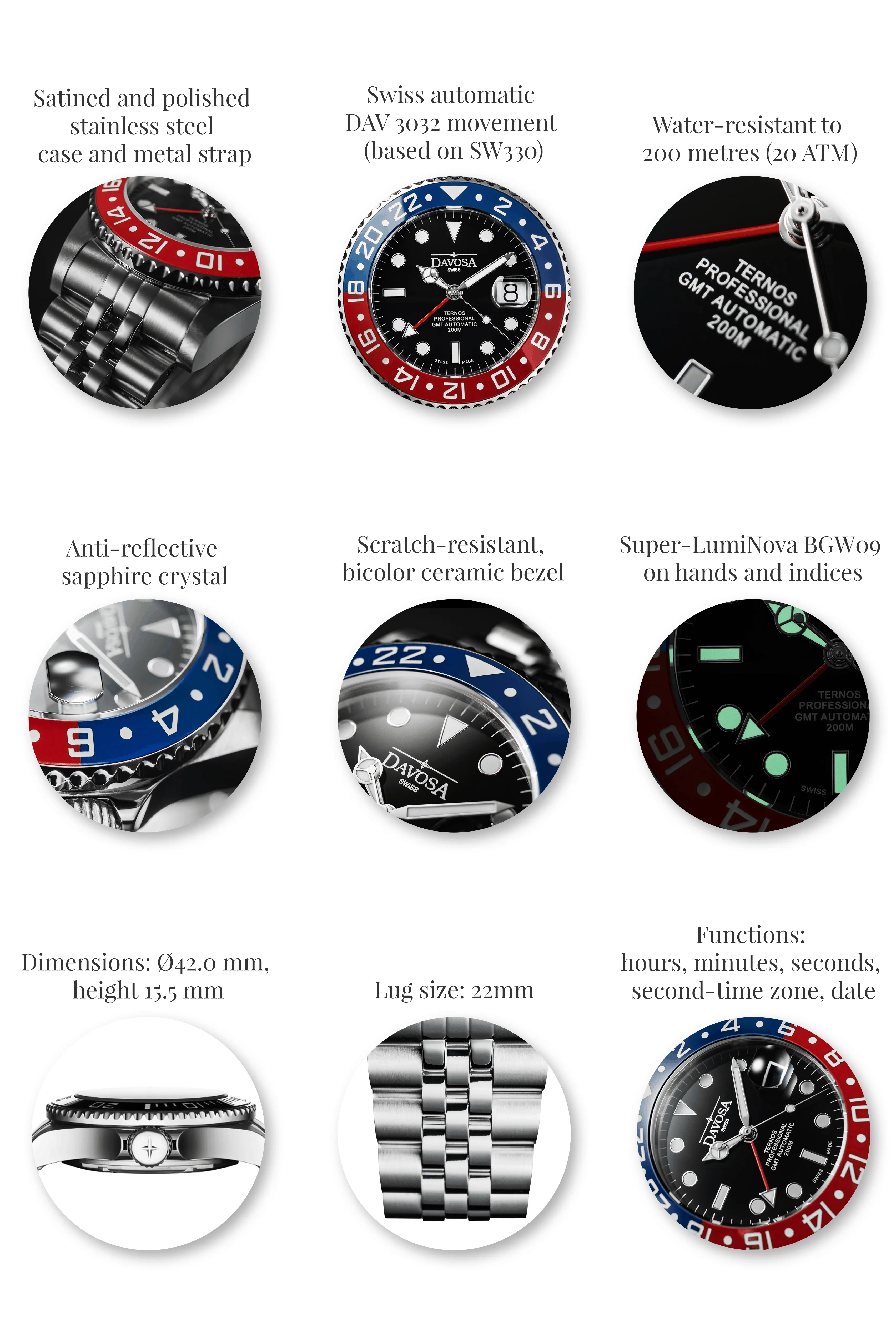 Ternos Professional Automatic 200m GMT Red Blue Diving Watch 16157106