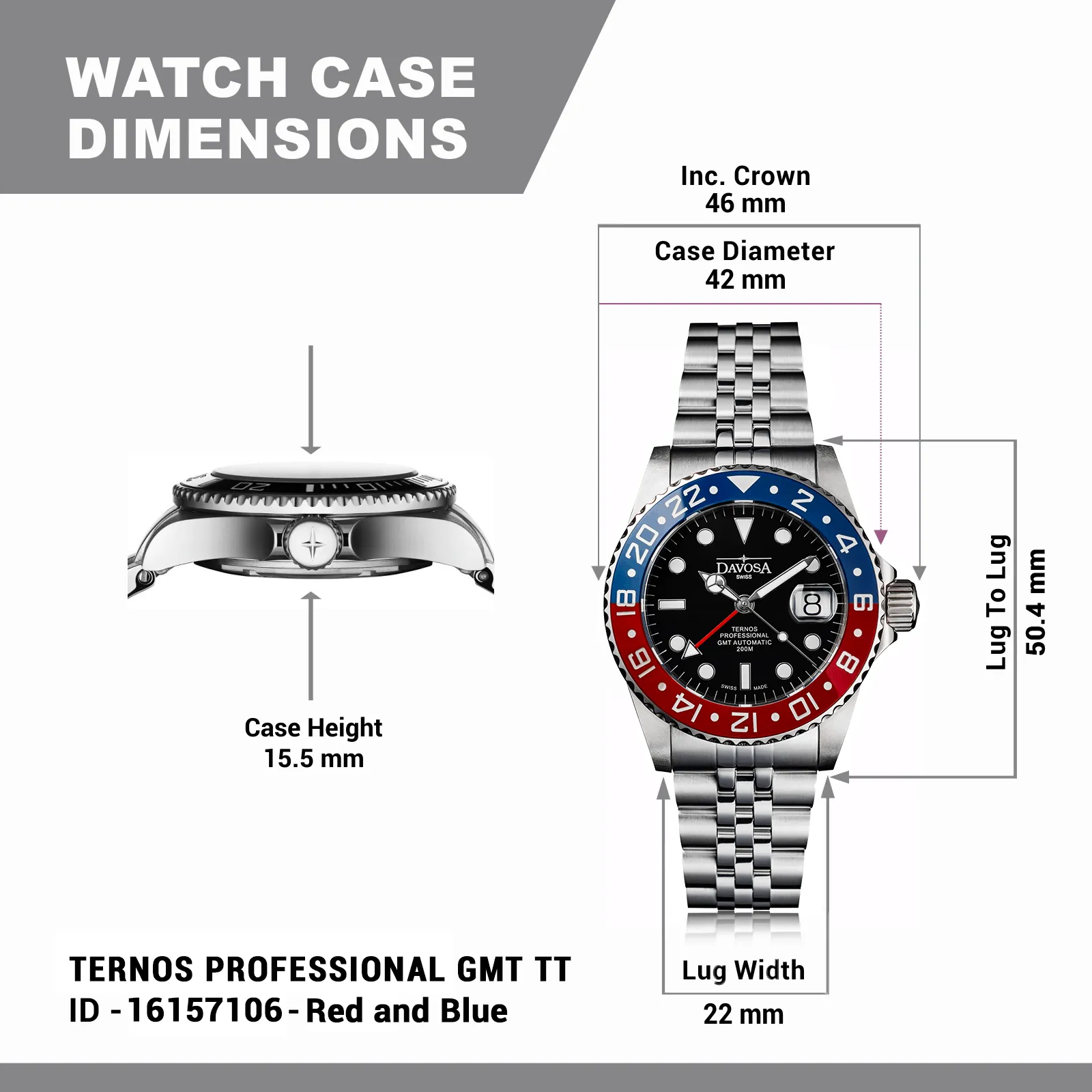 Ternos Professional Automatic 200m GMT Red Blue Diving Watch 16157106