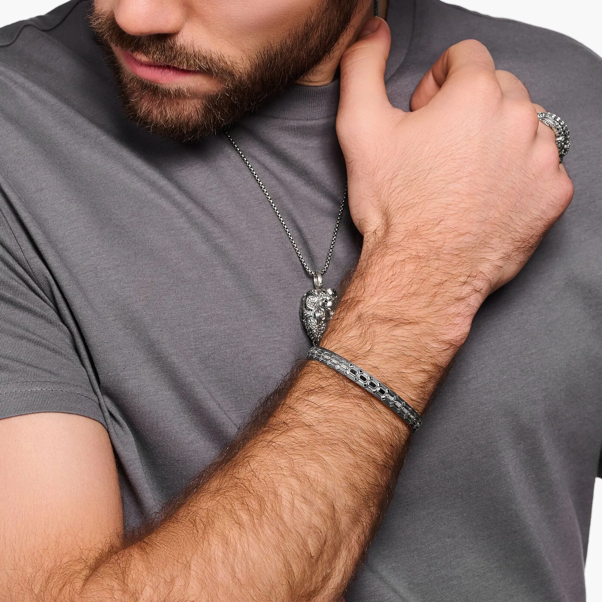 THOMAS SABO Bangle Crocodile Shell with Stones Silver Blackened