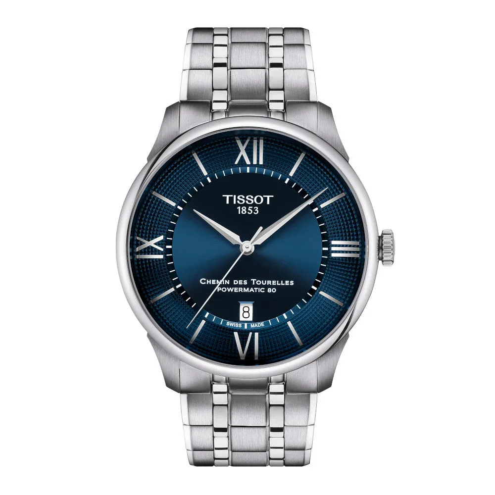 Tissot Chemin Des Tourelles Powermatic 80 Mens Stainless Steel Blue Dial Watch