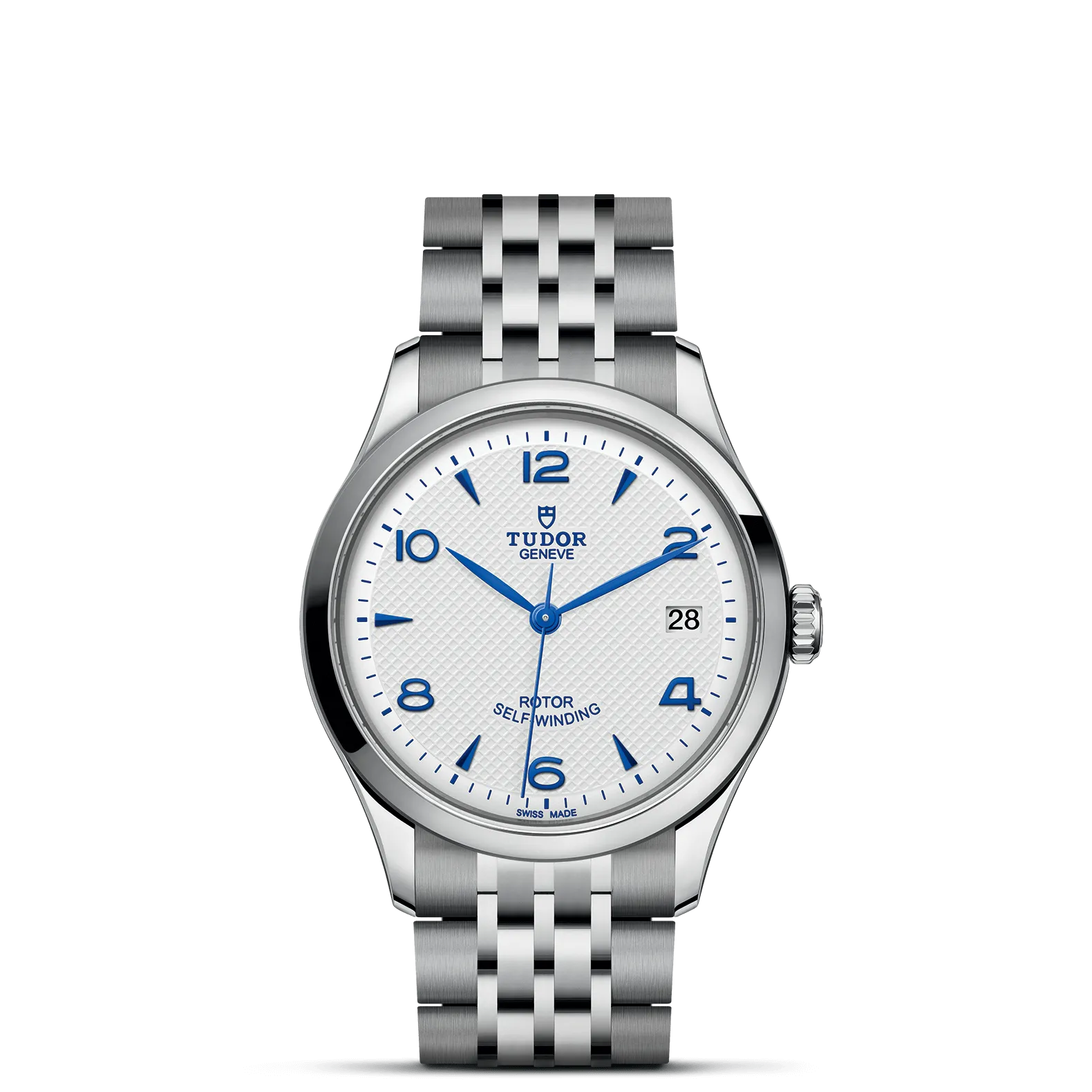 TUDOR 1926 36mm Case, White Opaline and Blue Dial, Steel Bracelet (M91450-0005)