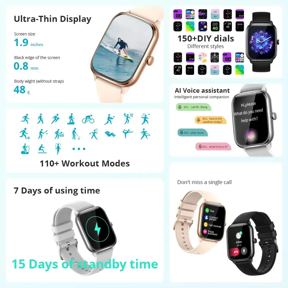 Unisex 1.9 Inch Full Screen Smartwatch With Bluetooth Calling & Heart Rate Monitor