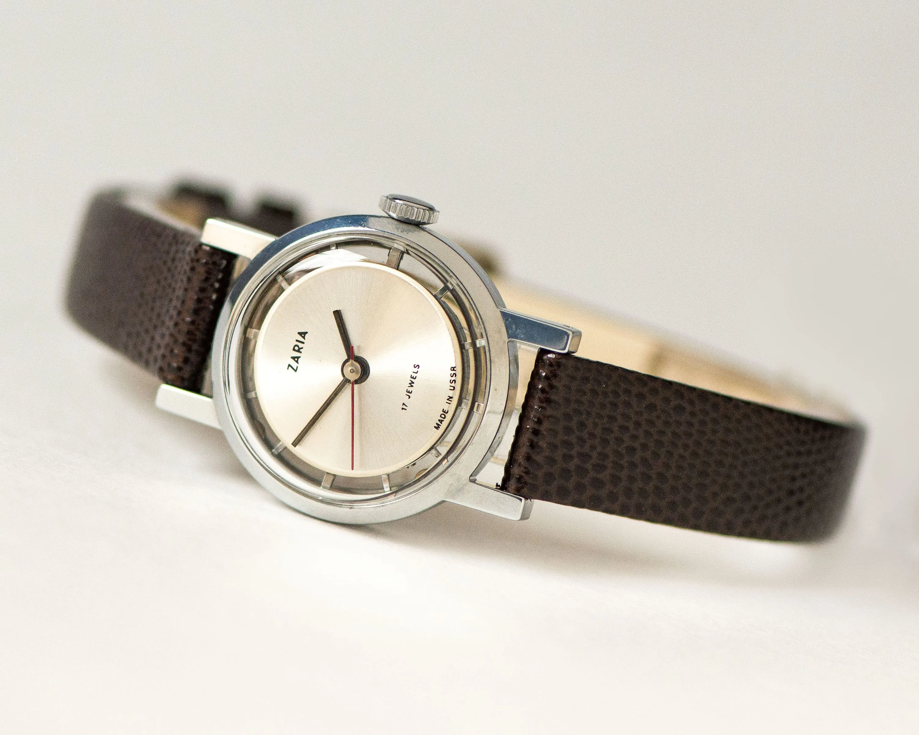 Unused skeleton watch for women silver shade Dawn, lady watch modern jewelry gift vintage, watch transparent case, new luxury leather strap