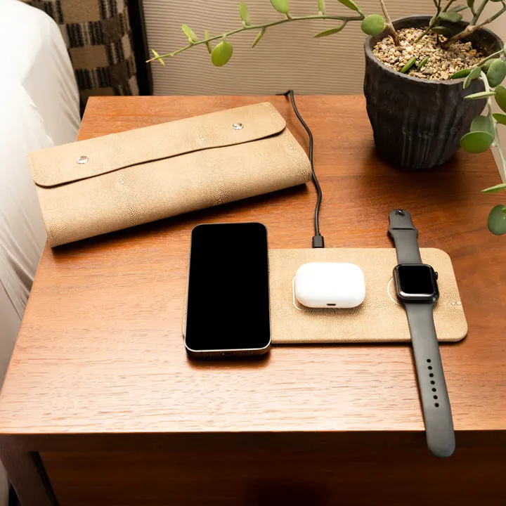 Vegan Leather 3 in 1 Portable Charging Pad   Pouch