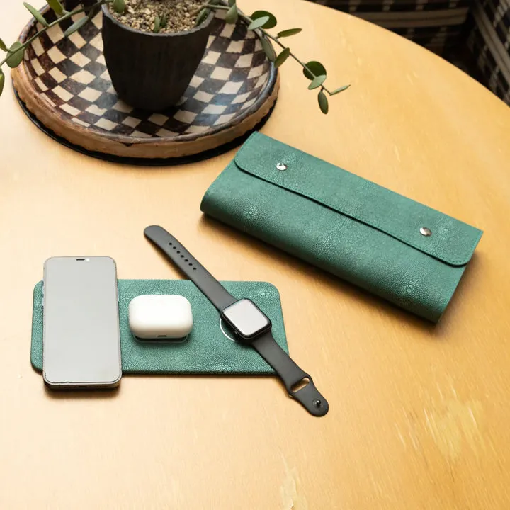 Vegan Leather 3 in 1 Portable Charging Pad   Pouch