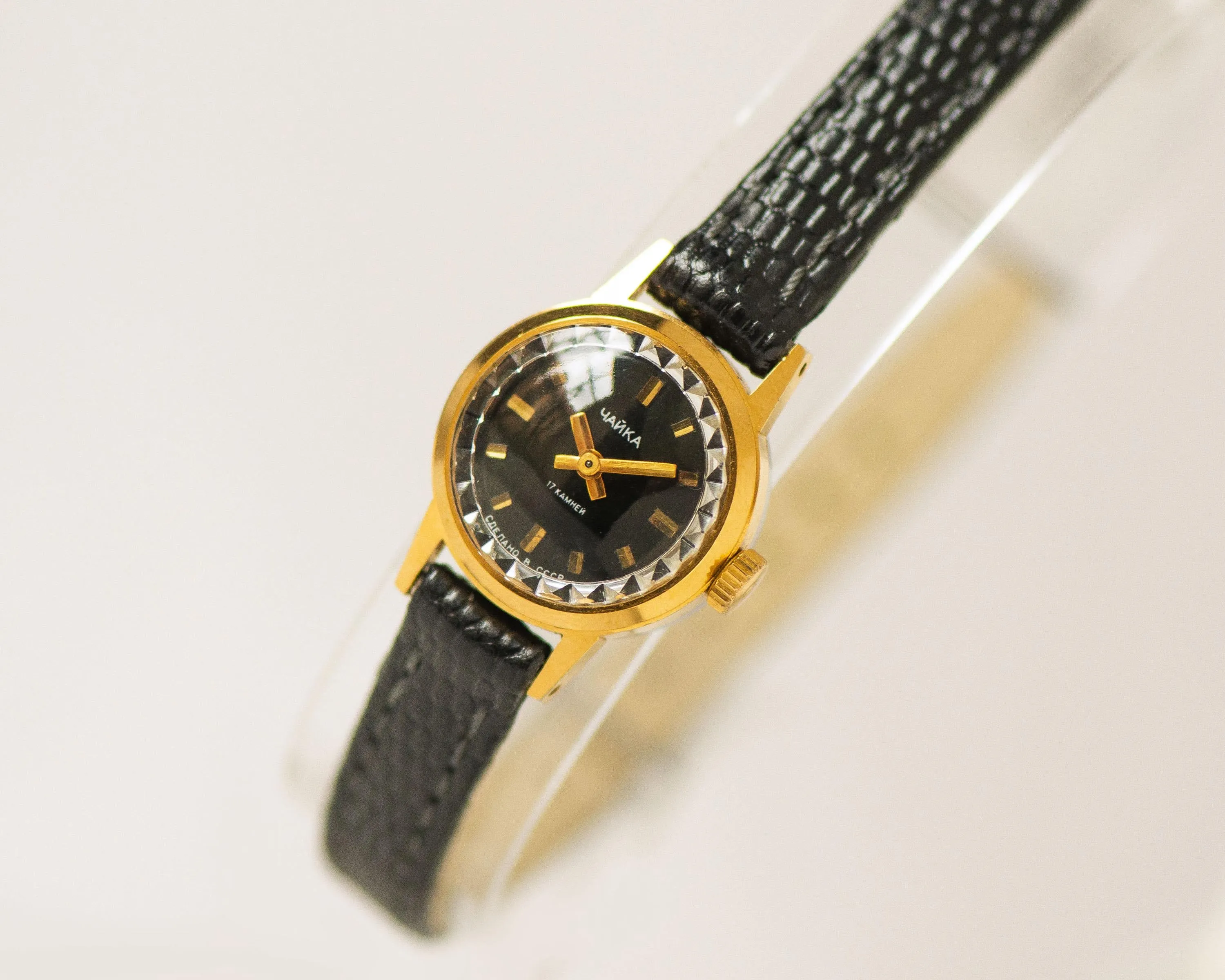 Very rare black dial women's watch Seagull gold plated gift, vintage tiny lady jewelry watch dainty accessory, premium leather strap new