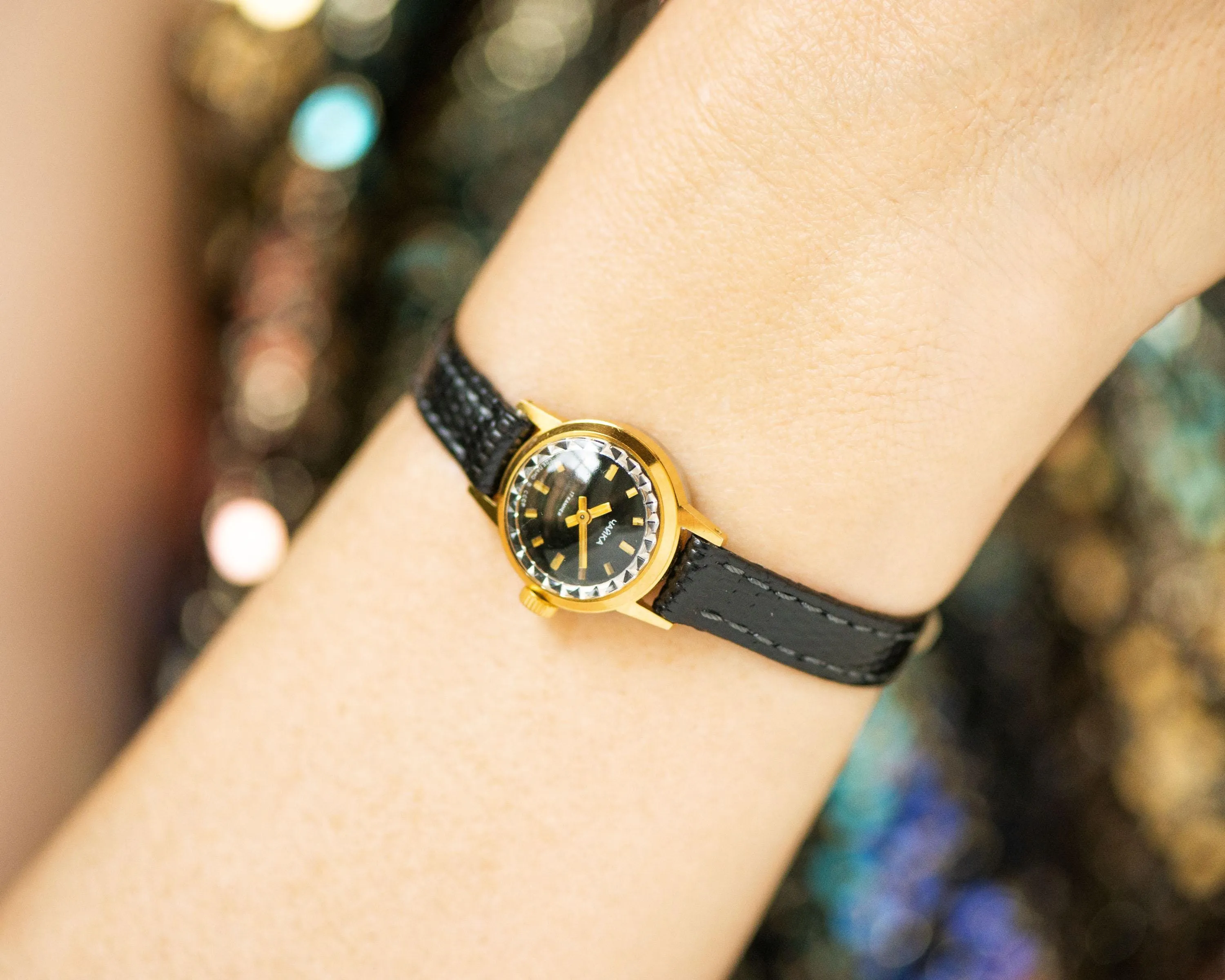 Very rare black dial women's watch Seagull gold plated gift, vintage tiny lady jewelry watch dainty accessory, premium leather strap new