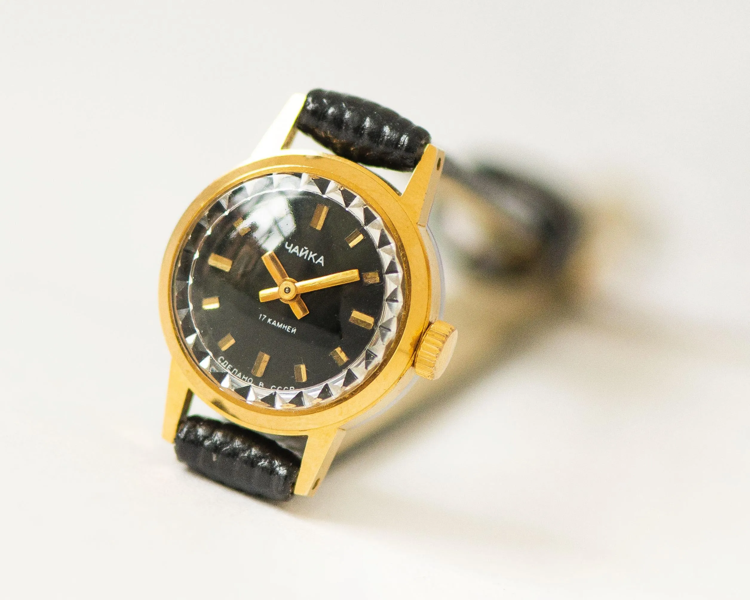 Very rare black dial women's watch Seagull gold plated gift, vintage tiny lady jewelry watch dainty accessory, premium leather strap new