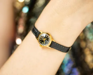 Very rare black dial women's watch Seagull gold plated gift, vintage tiny lady jewelry watch dainty accessory, premium leather strap new