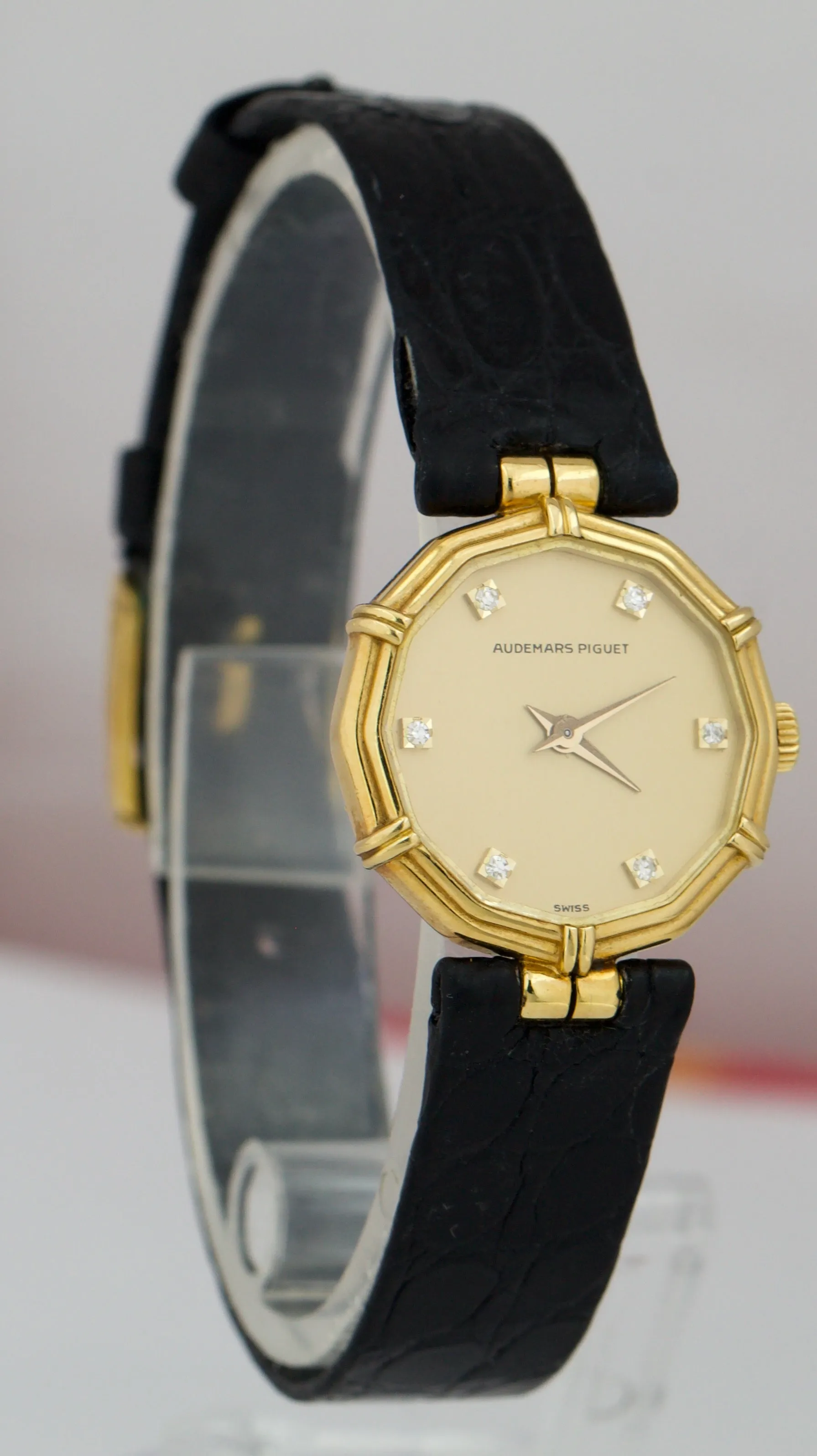 Vintage 1960s Ladies Audemars Piguet 18K Yellow Gold 22mm Diamond Dress Watch