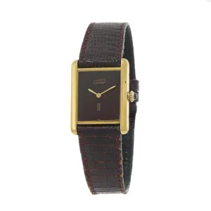 Vintage 1980s Must de Cartier Paris Burgundy Dial Mechanical Watch